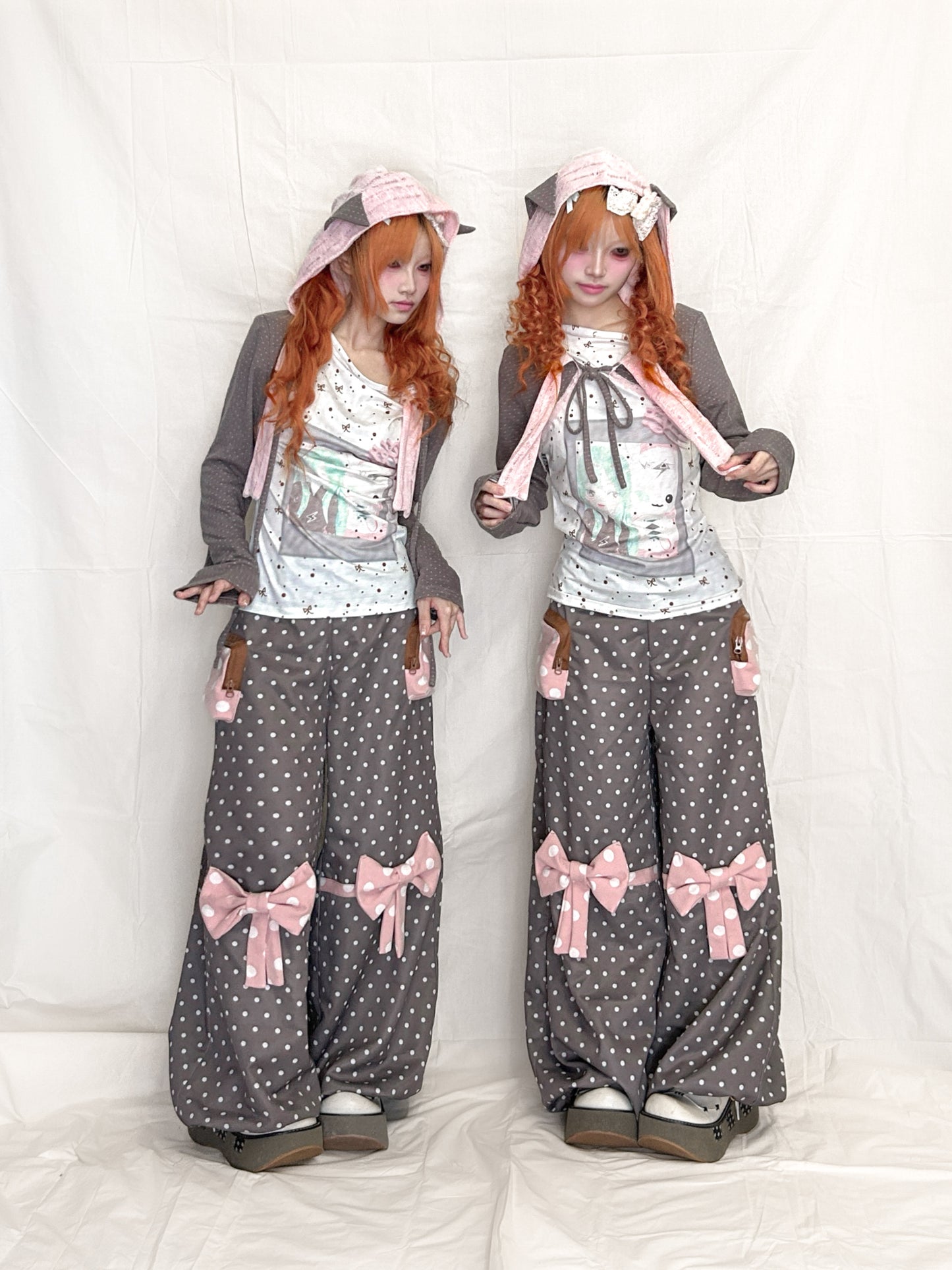 YJM with biubiu - Polka Dot Bow Loose Trousers with Large Pockets pants YJM with biubiu