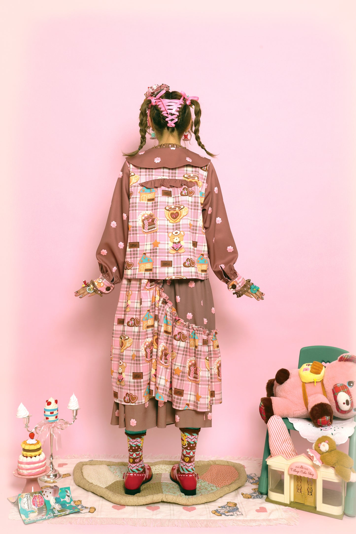 Lutra Jump - Kawaii Plaid Cream Print Doll-Style Coat jacket Lutra Jump