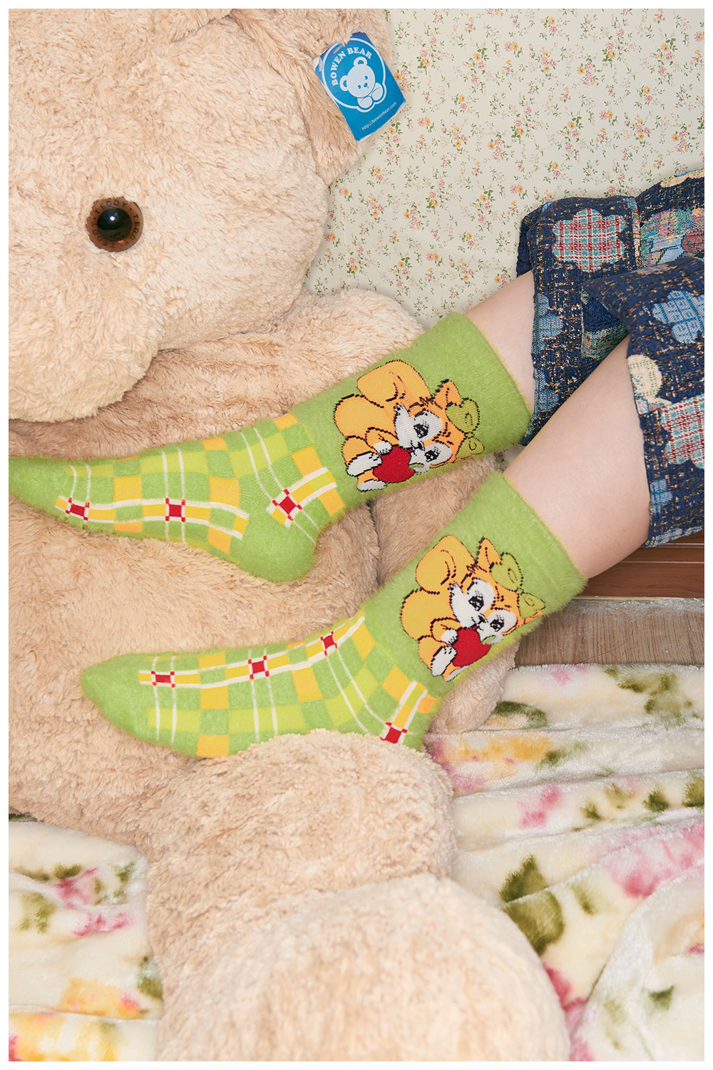 tntntutu - Kawaii Vintage Socks Fuzzy Plaid Animal Socks Set socks tntntutu