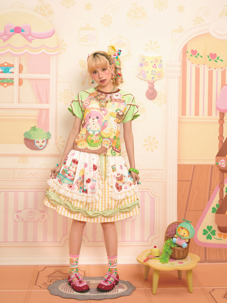 Lutra Jump - Decora Kei Lace Apron Plaid Vintage Mini Skirt skirt Lutra Jump