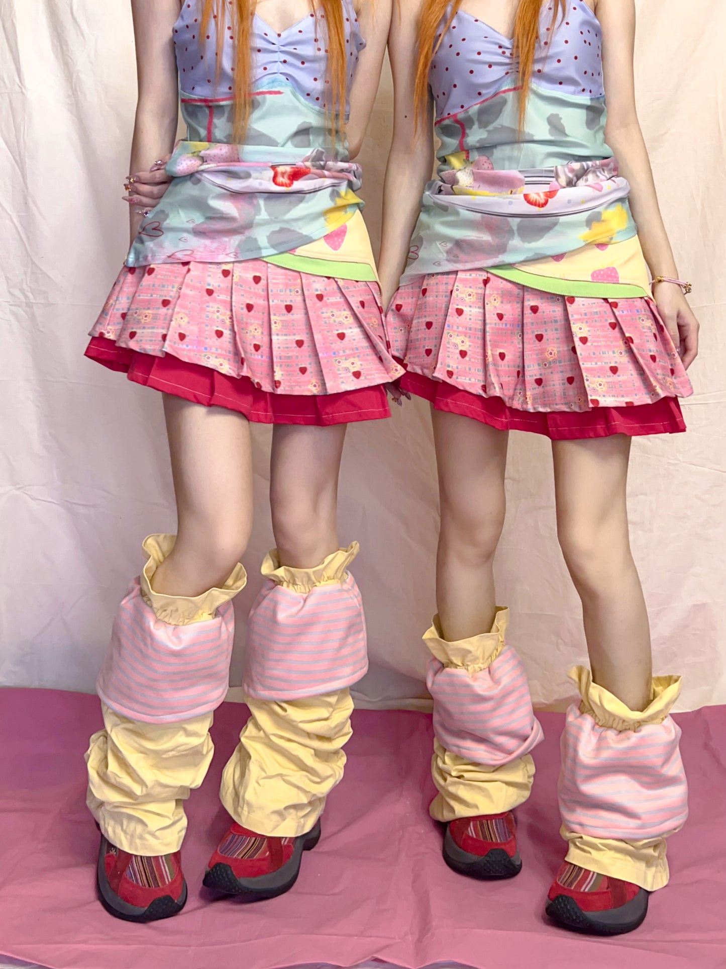 YJM with biubiu Strawberry Skirt | Asymmetrical Low-Waist Skirt with Shorts skirt YJM with biubiu