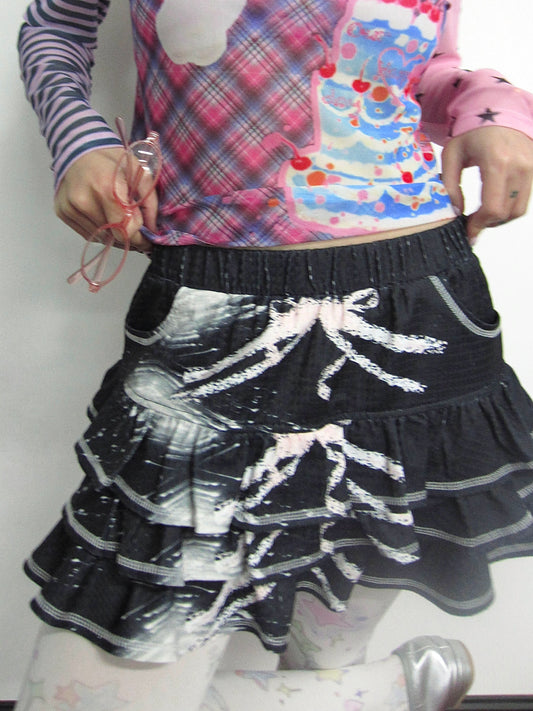 OurHappy Bow-Tie Layered Skirt | Ruffle Mini Skirt – Cute Tiered Girlcore Style skirt Our Happy