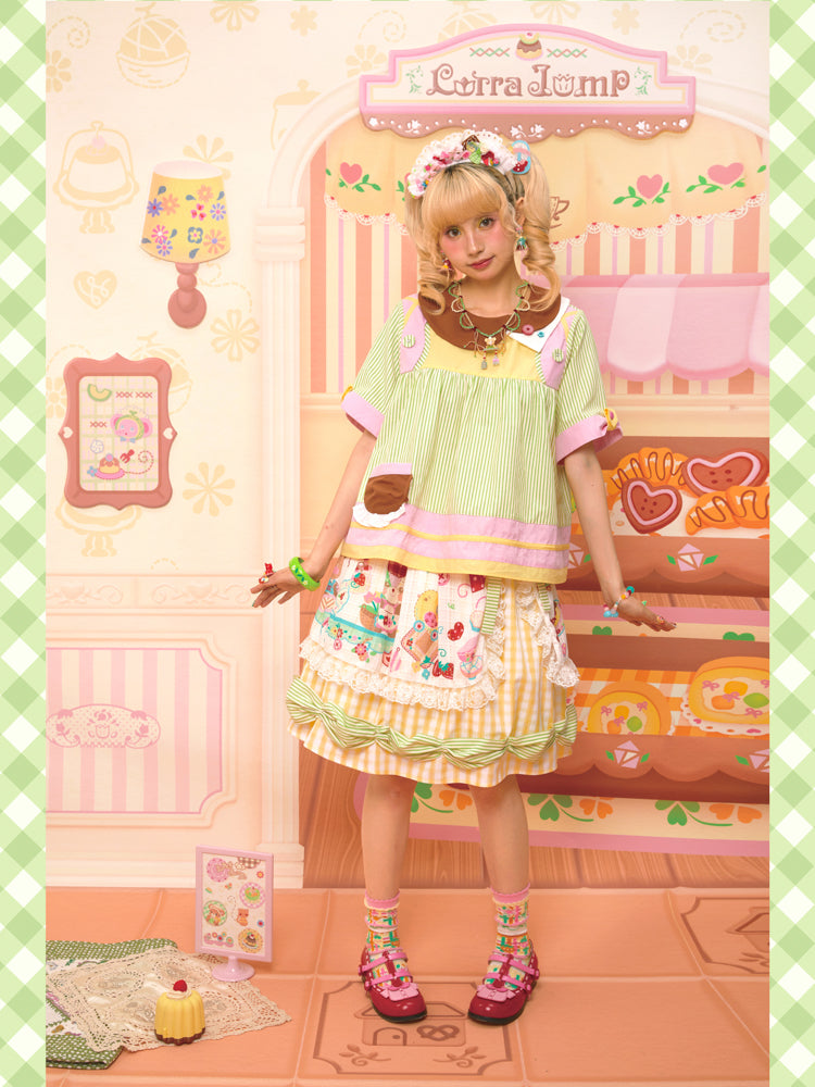 Lutra Jump - Decora Kei Asymmetrical Doll Collar Stripe Shirt blouse Lutra Jump