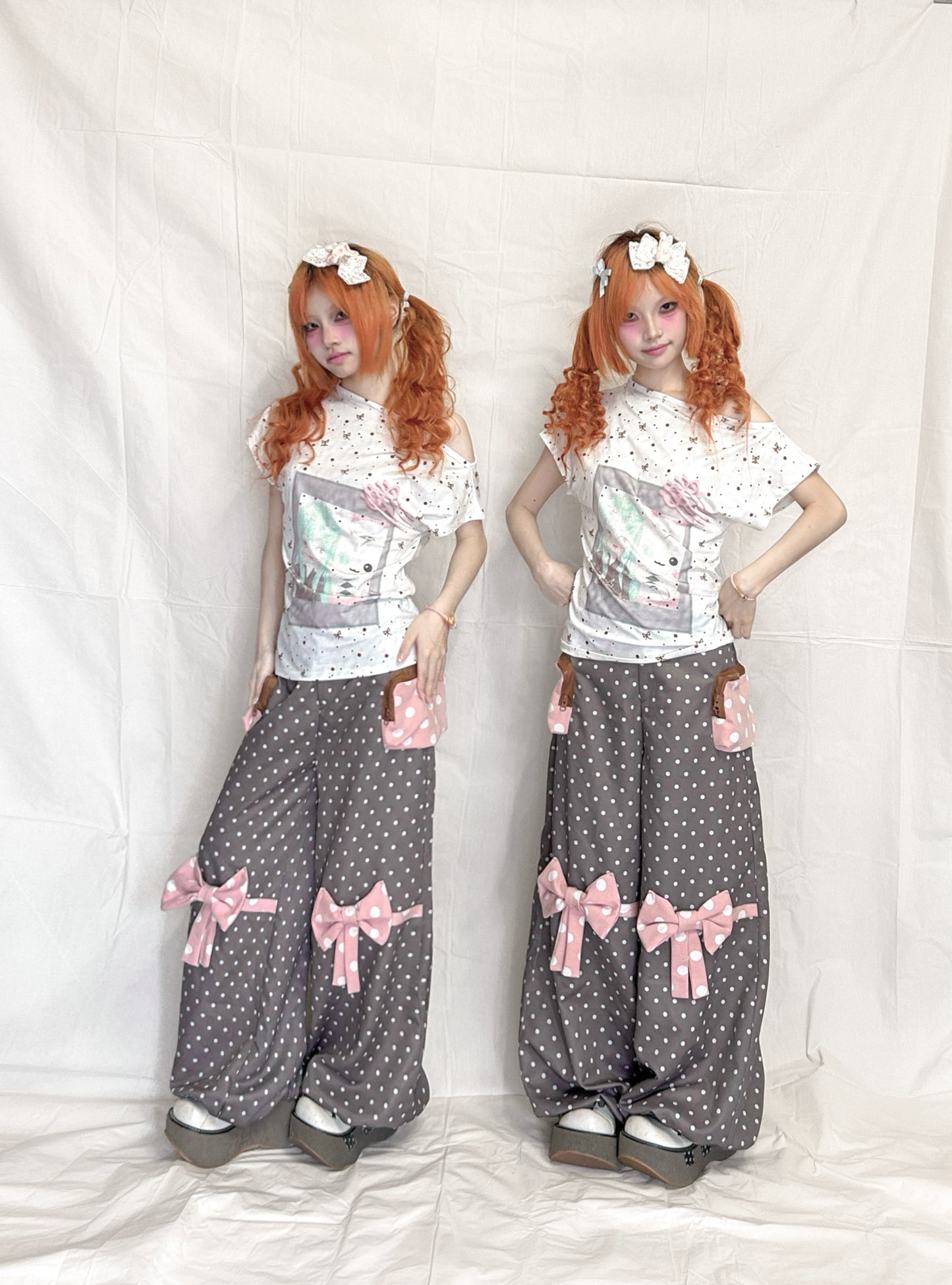 YJM with biubiu - Mint White Polka Dot Fitted Short Sleeve Top shirt YJM with biubiu