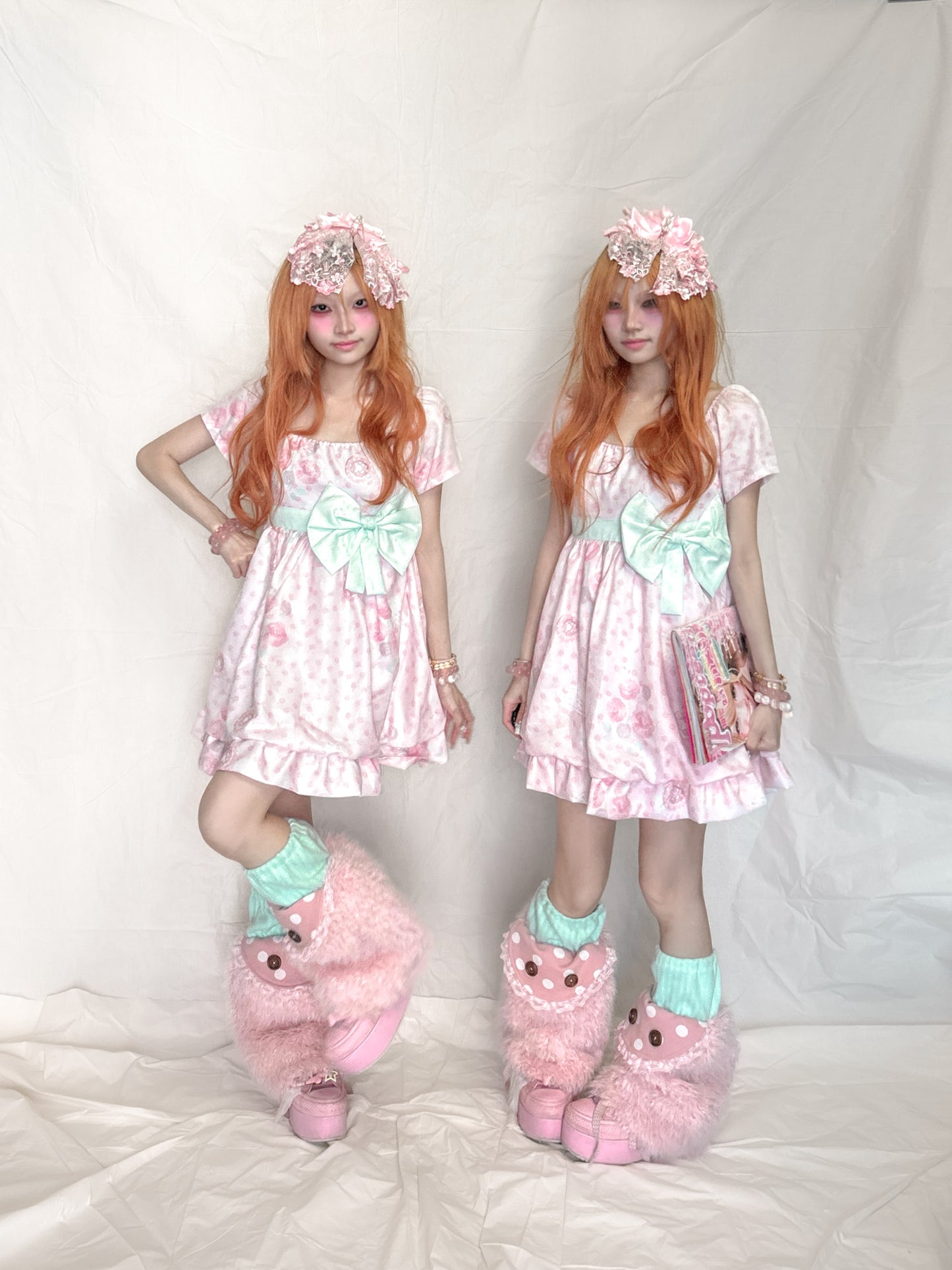 YJM with biubiu - Mint Floral Vintage Chiffon Dress dress YJM with biubiu