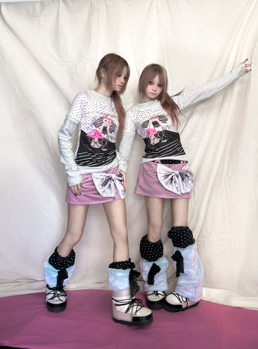 YJM with biubiu Polka Dot Shirt | Slim Fit Top sweatshirt YJM with biubiu