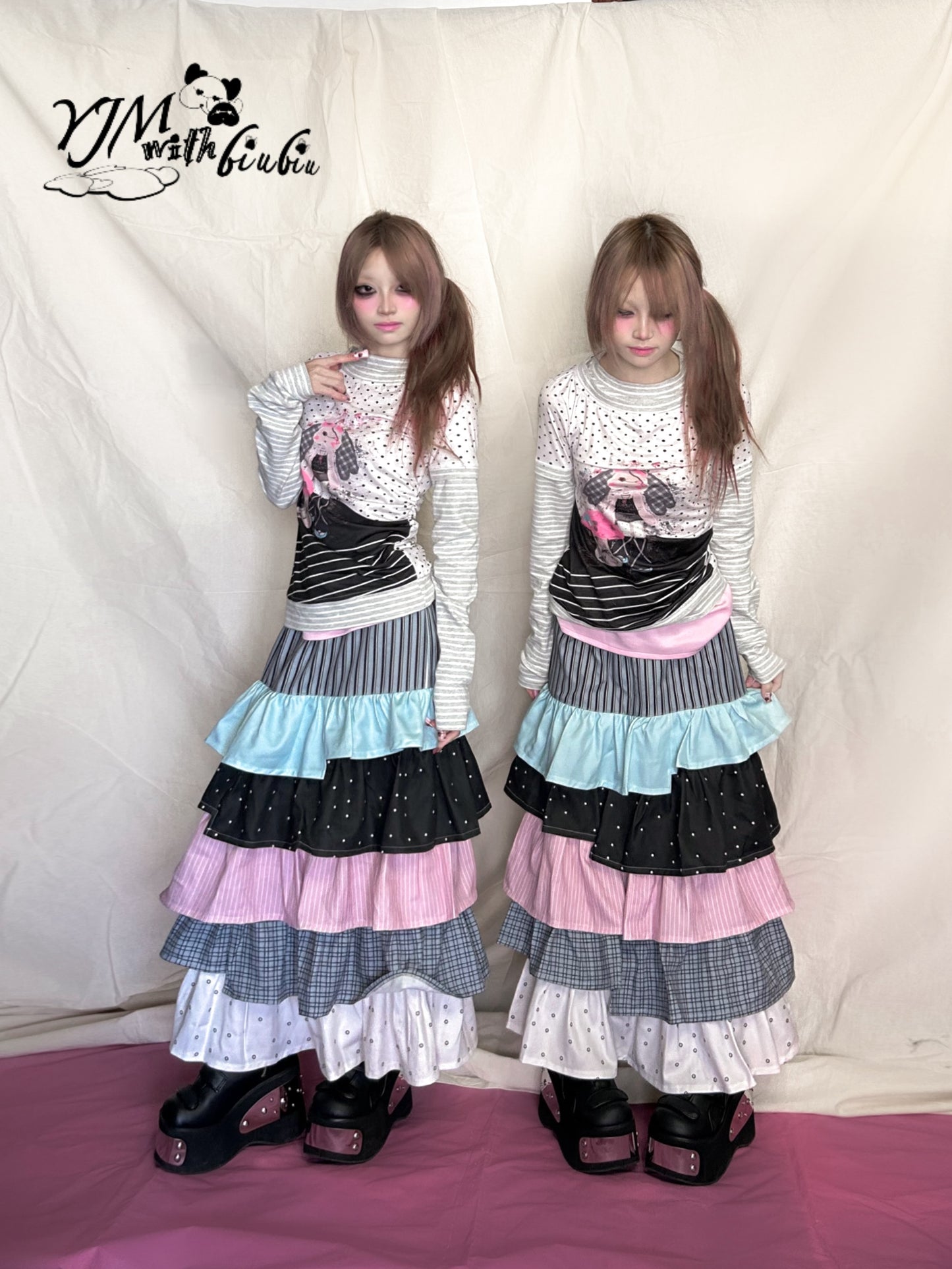 YJM with biubiu Irregular Layered Skirt | Harajuku Colorful Skirt skirt YJM with biubiu
