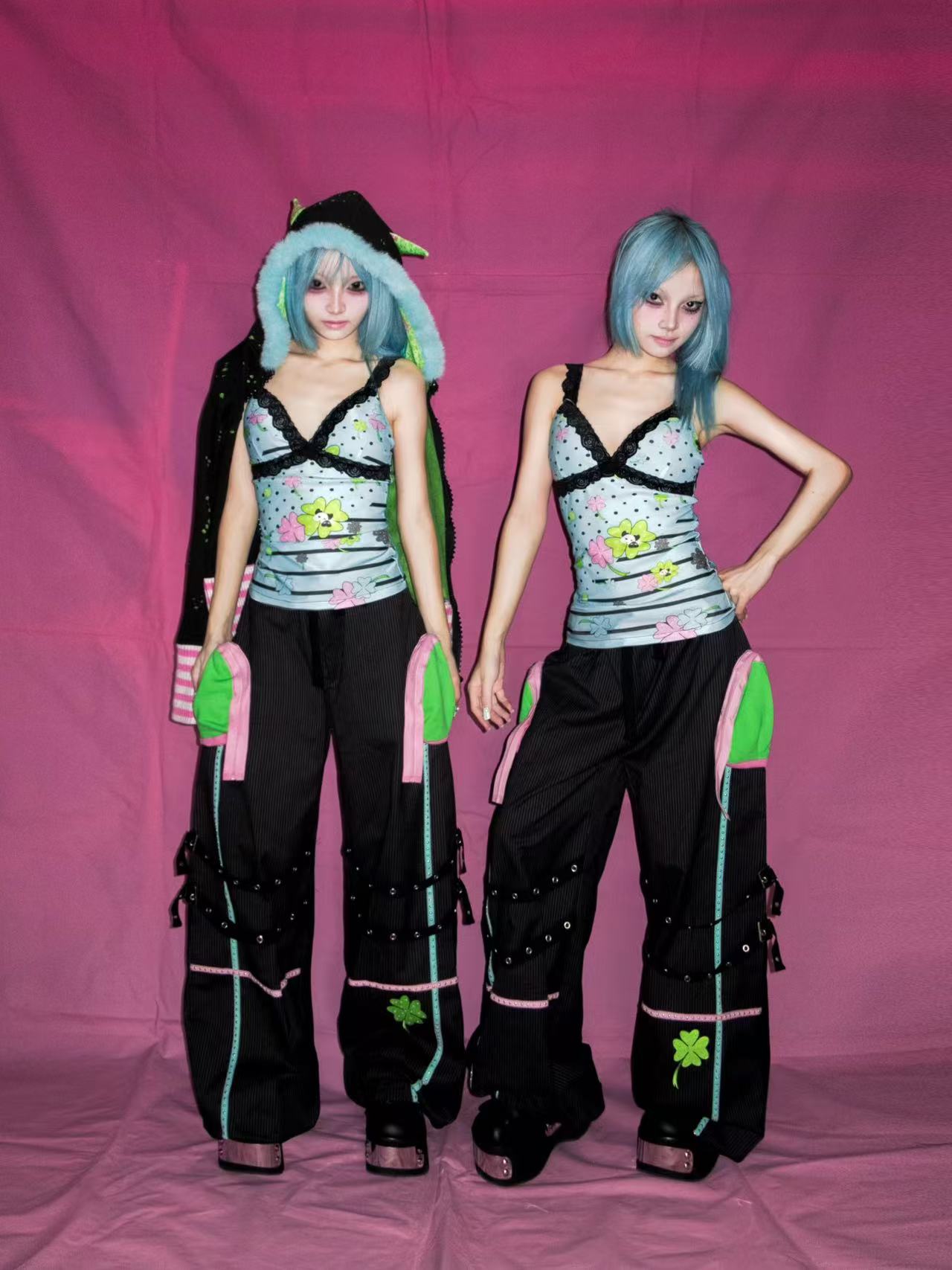 YJM with biubiu Lucky Whisper Clover Lace Camisole tank top YJM with biubiu
