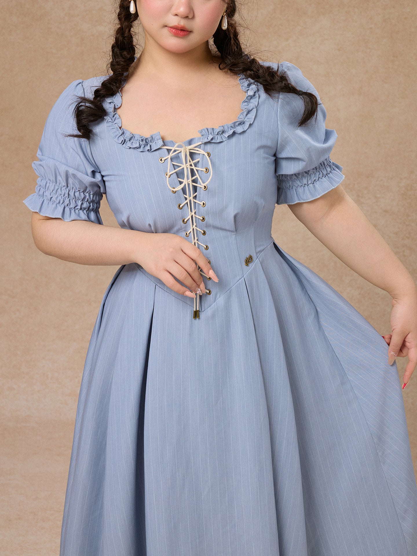 LaceMade - French Style Striped Short Sleeve Dress Plus Size dress LaceMade