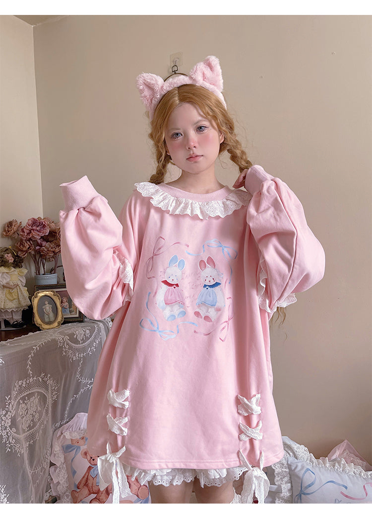 Labeau - Kawaii Ballet Bunny Lace Trim Ribbon Sweatshirt sweatshirt Labeau