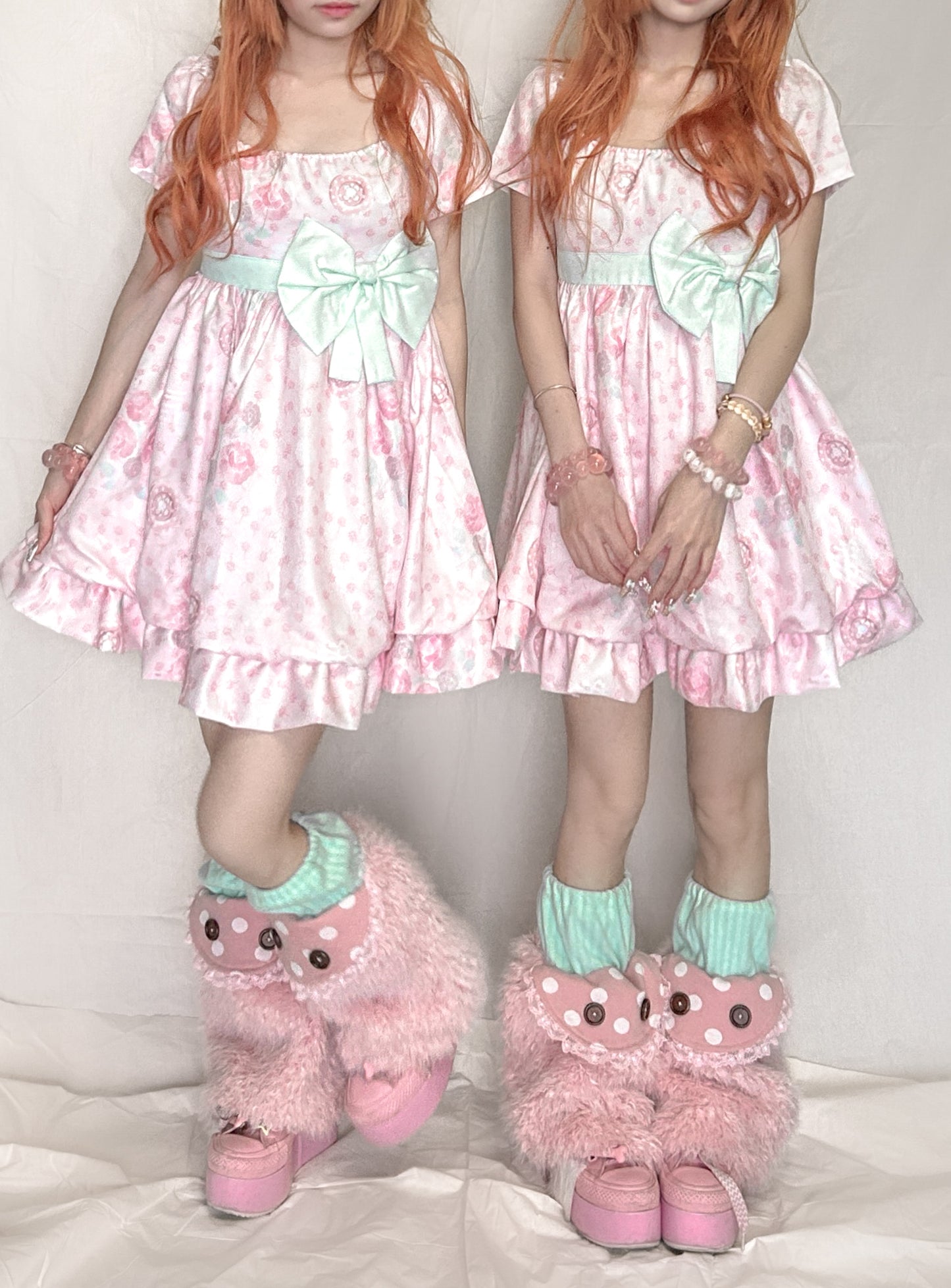 YJM with biubiu - Mint Floral Vintage Chiffon Dress dress YJM with biubiu