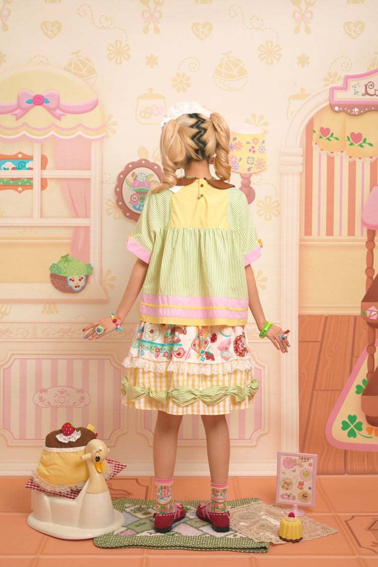 Lutra Jump - Decora Kei Asymmetrical Doll Collar Stripe Shirt blouse Lutra Jump