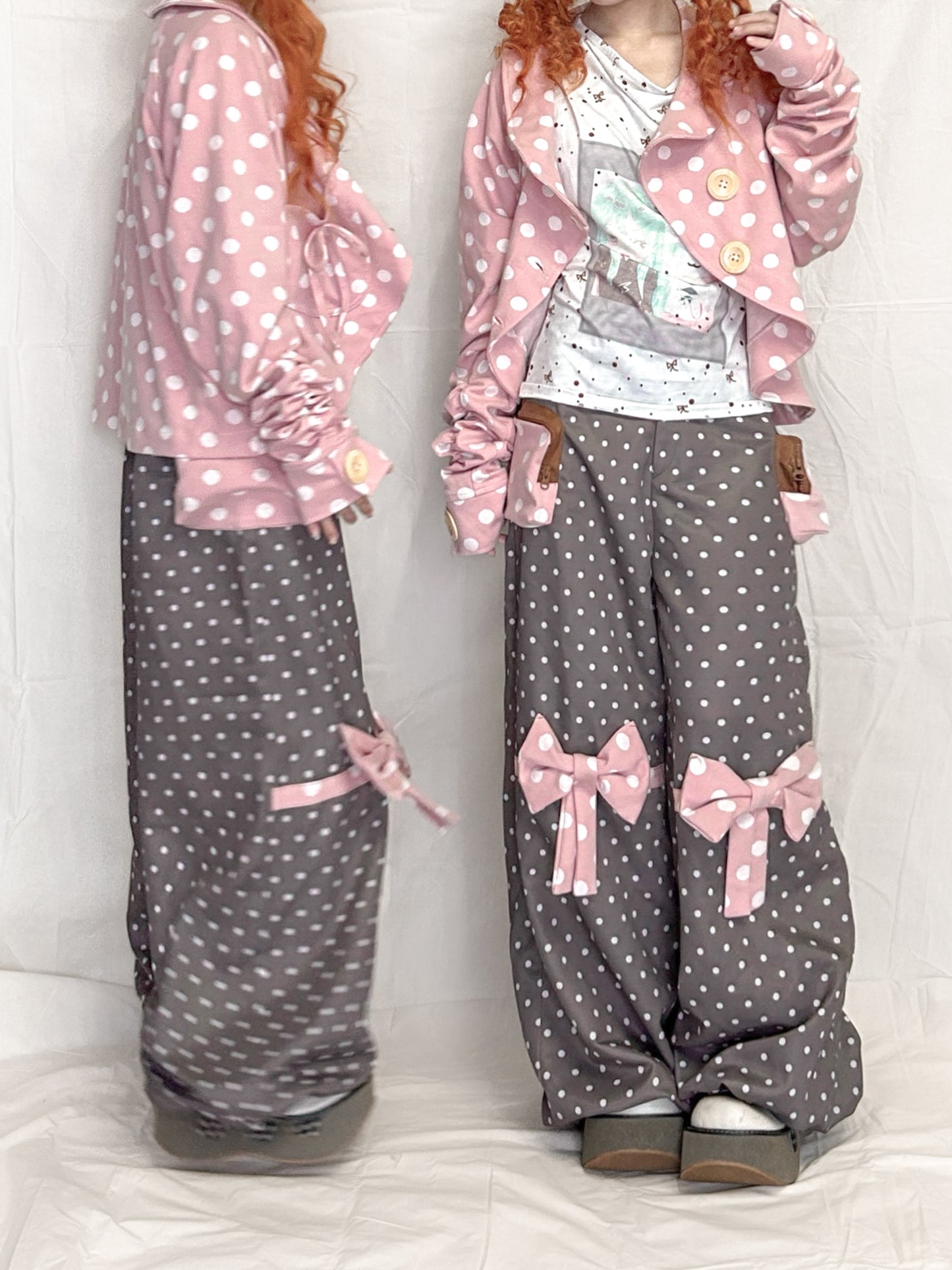 YJM with biubiu - Polka Dot Bow Loose Trousers with Large Pockets pants YJM with biubiu