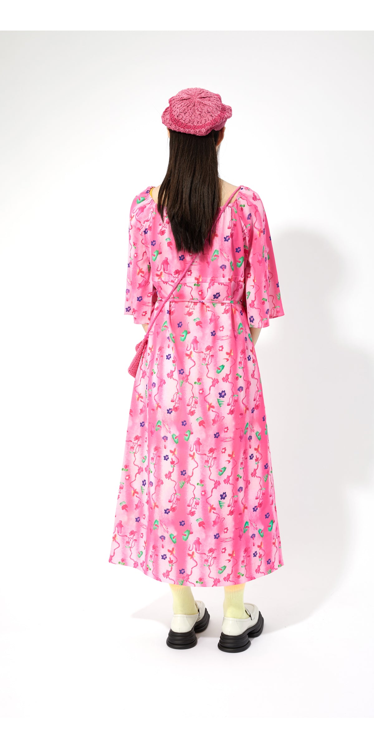 Harajuku Dress Rose Pink Loose Dress Print Cute Vintage Dress dress Moon Meadow