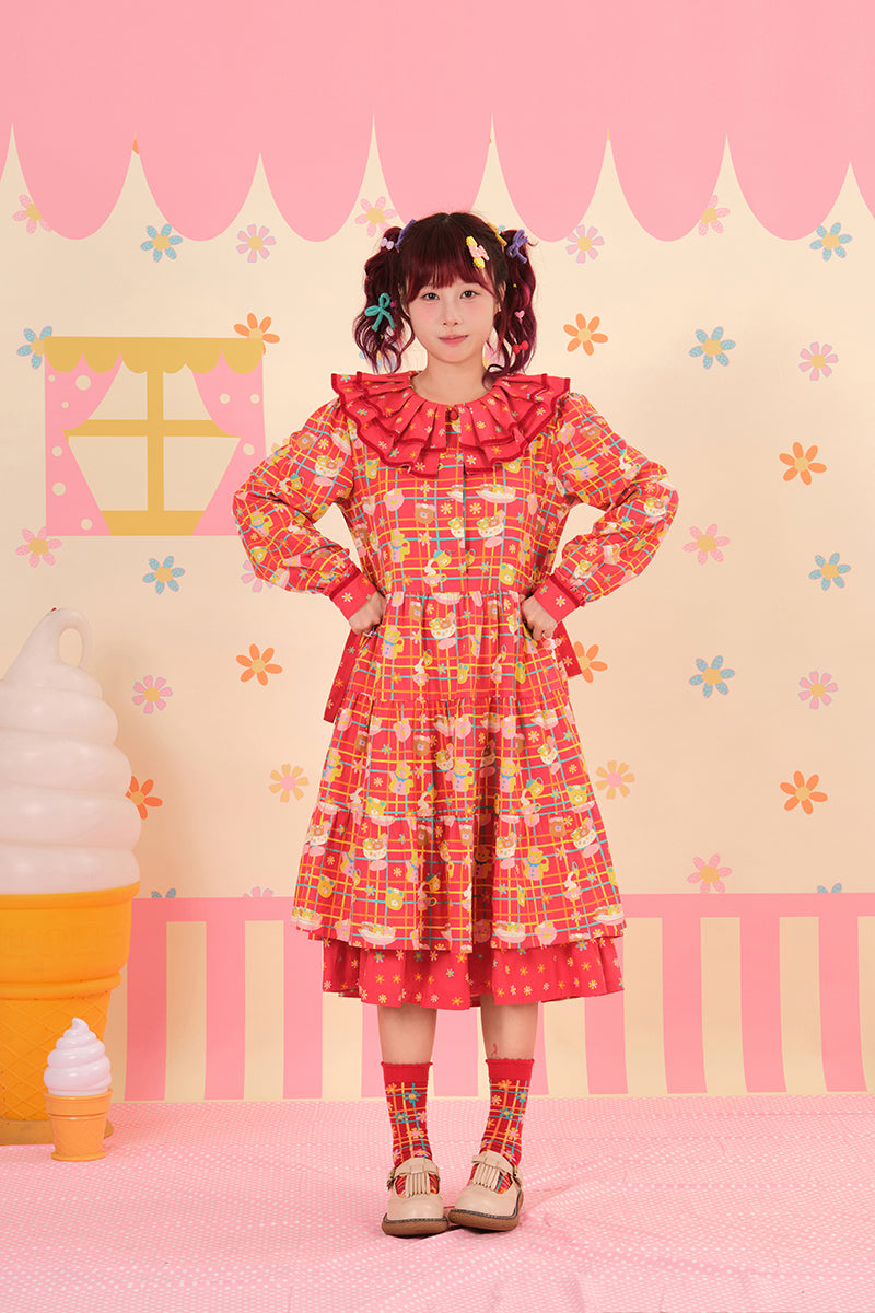 NIKKOU - Red Kawaii Removable Collar Dress dress Nikkou home
