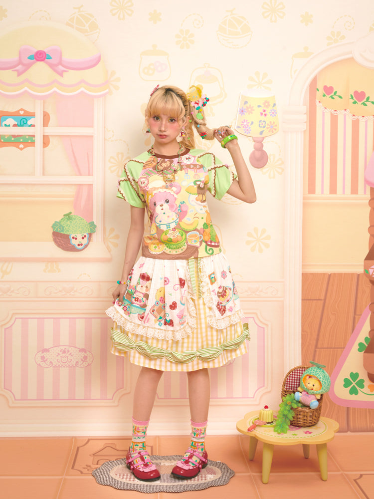 Lutra Jump - Decora Kei Lace Apron Plaid Vintage Mini Skirt skirt Lutra Jump