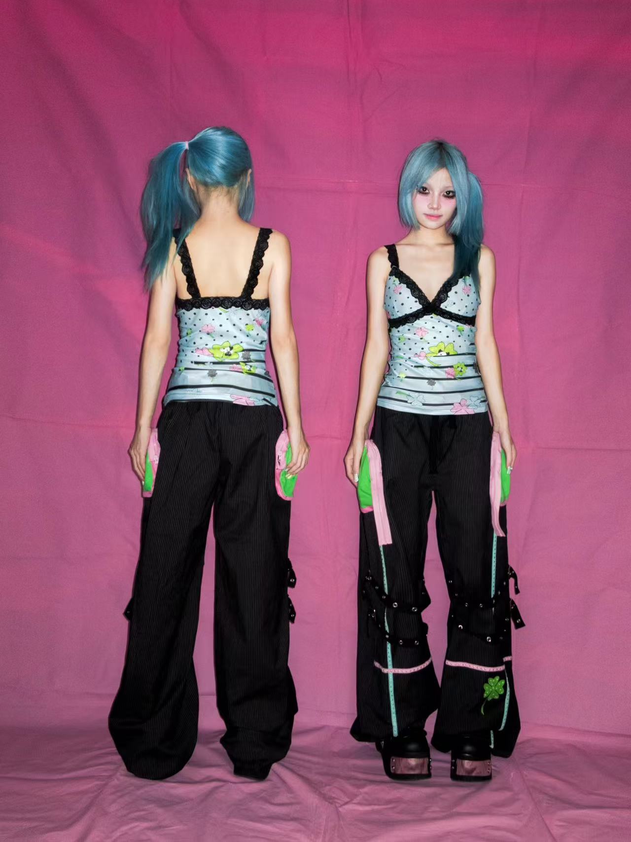 YJM with biubiu Lucky Whisper Clover Lace Camisole tank top YJM with biubiu