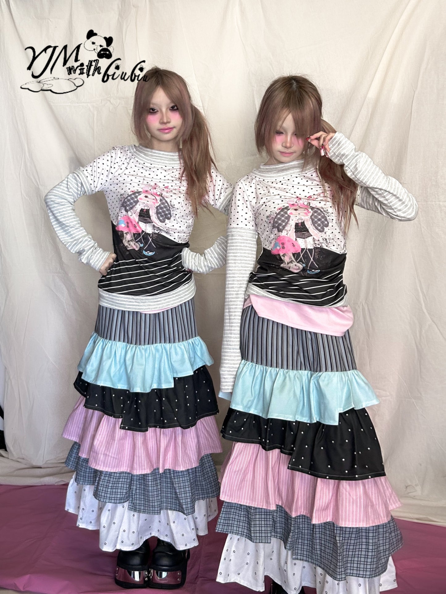YJM with biubiu Irregular Layered Skirt | Harajuku Colorful Skirt skirt YJM with biubiu