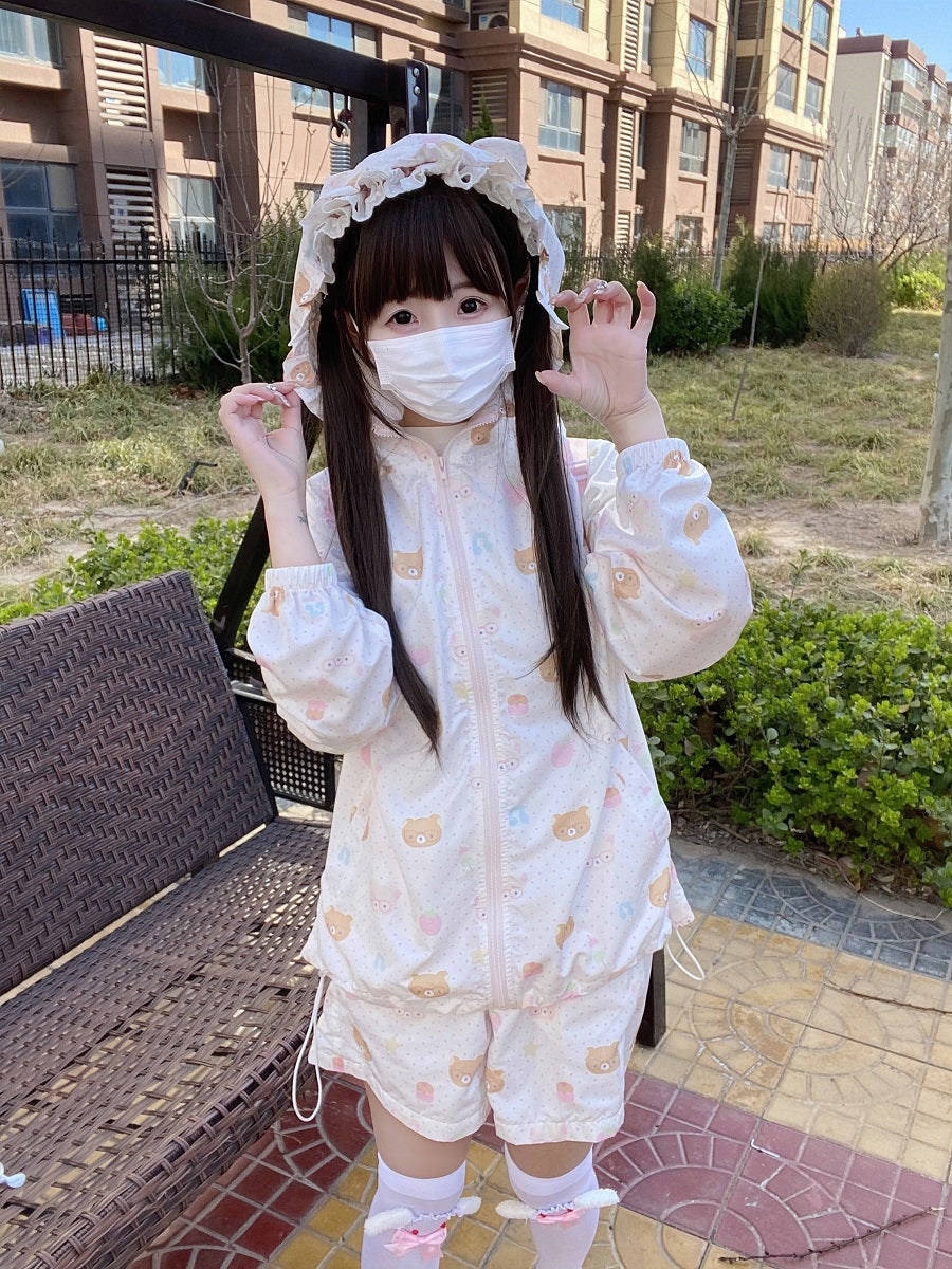 Kawaii Summer Set – UV Jacket & High-Waist Shorts set Blurred Bear