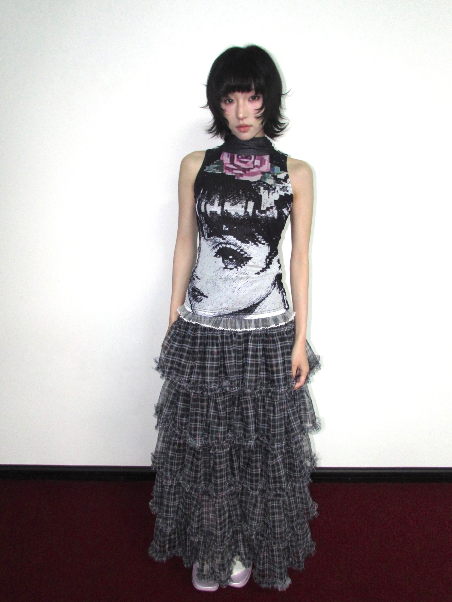 OurHappy Star Plaid Skirt | Layered Mesh Skirt | Maxi Pettiskirt skirt Our Happy