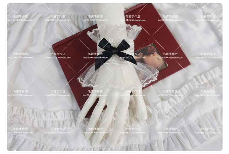 MaoJiang - Kawaii White Lace Bow Wrist Cuffs sleeves maojiang Black Bow White Elastic Wrist Cuffs (Pair)