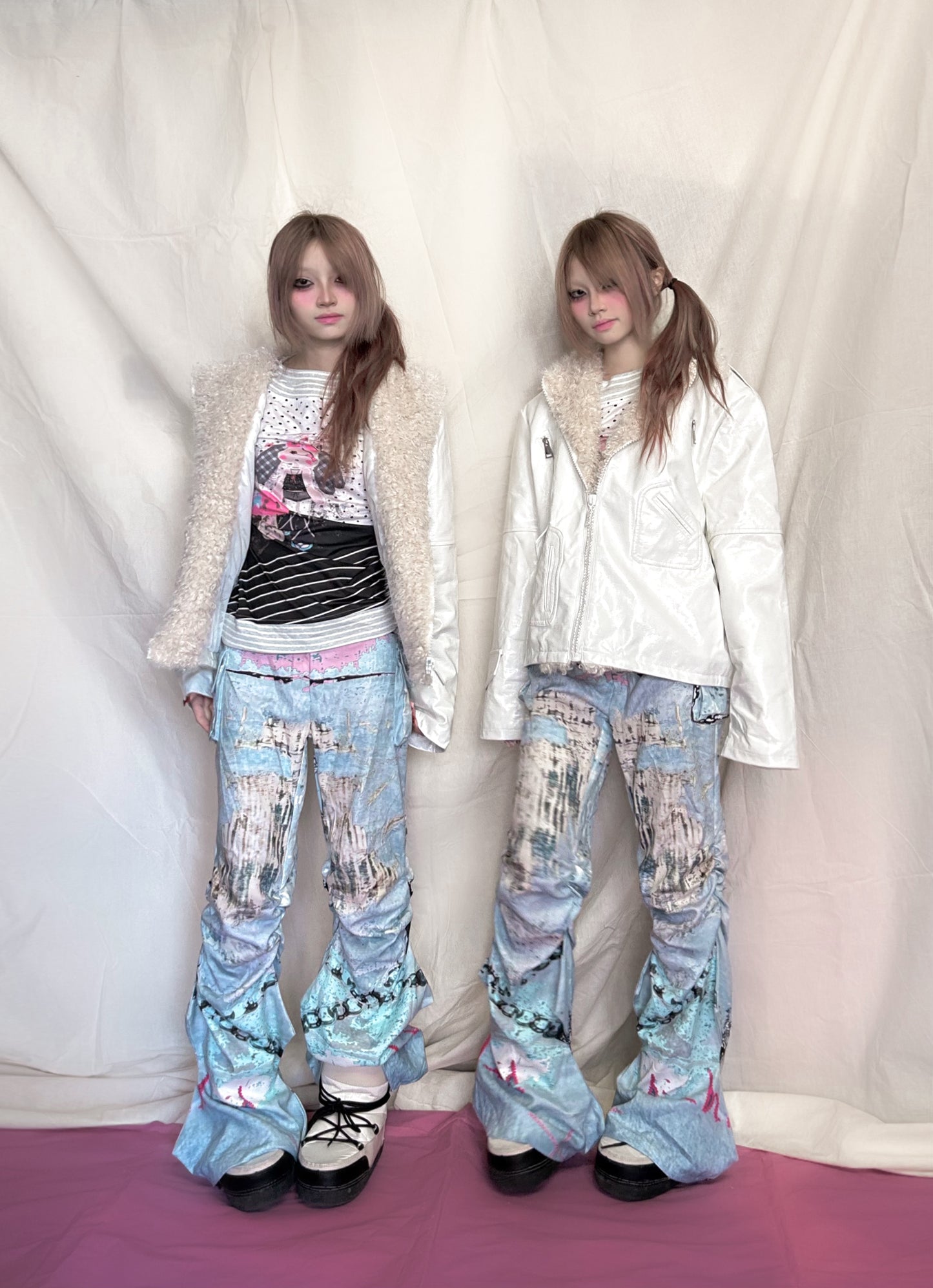 YJM with biubiu Graffiti Ruched Pants | Low-Waist Thin Long Pants pants YJM with biubiu