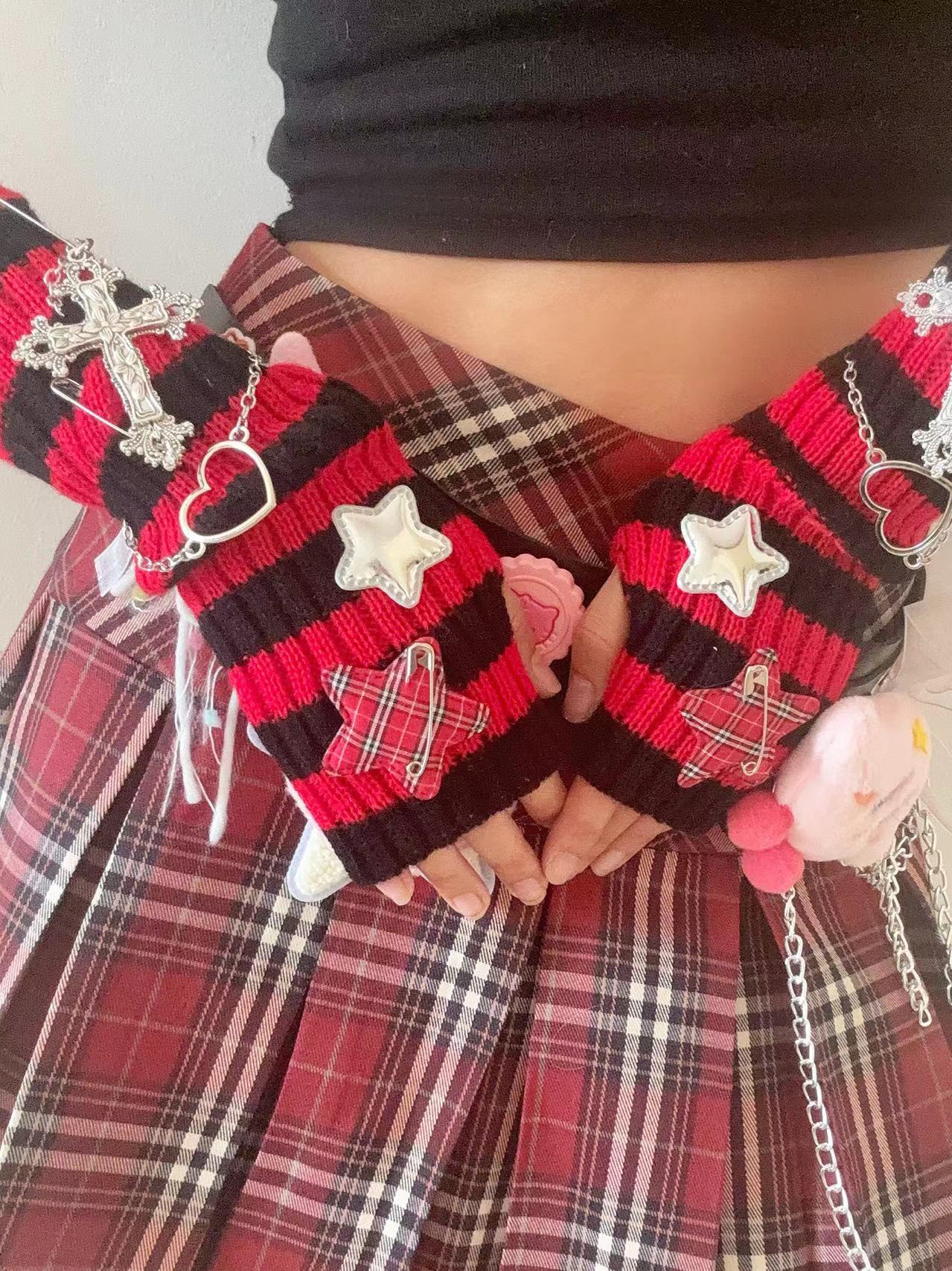 Hidden - Decora Knit Fingerless Gloves for Kawaii Sweet Girls sleeves hidden