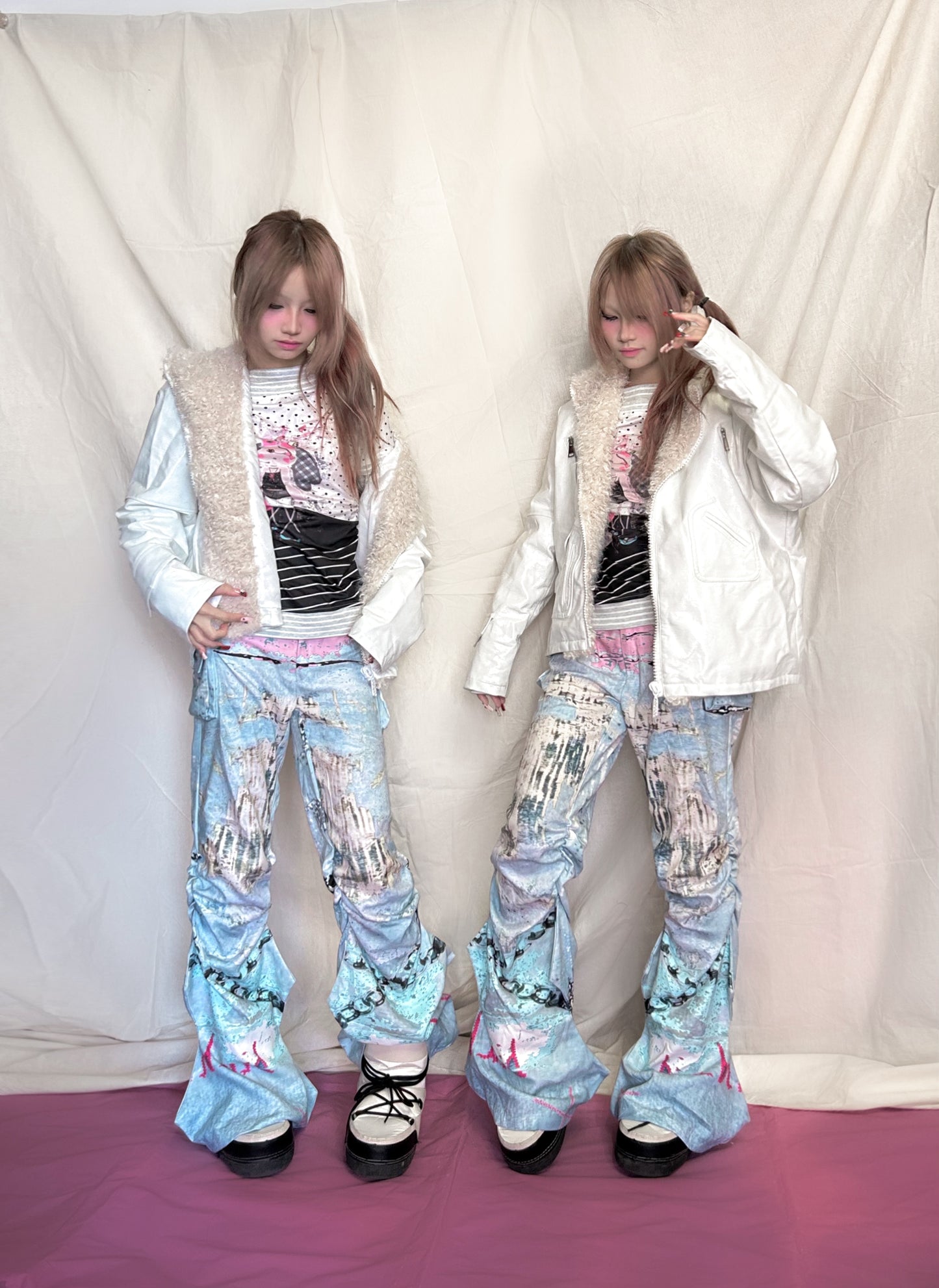 YJM with biubiu Graffiti Ruched Pants | Low-Waist Thin Long Pants pants YJM with biubiu