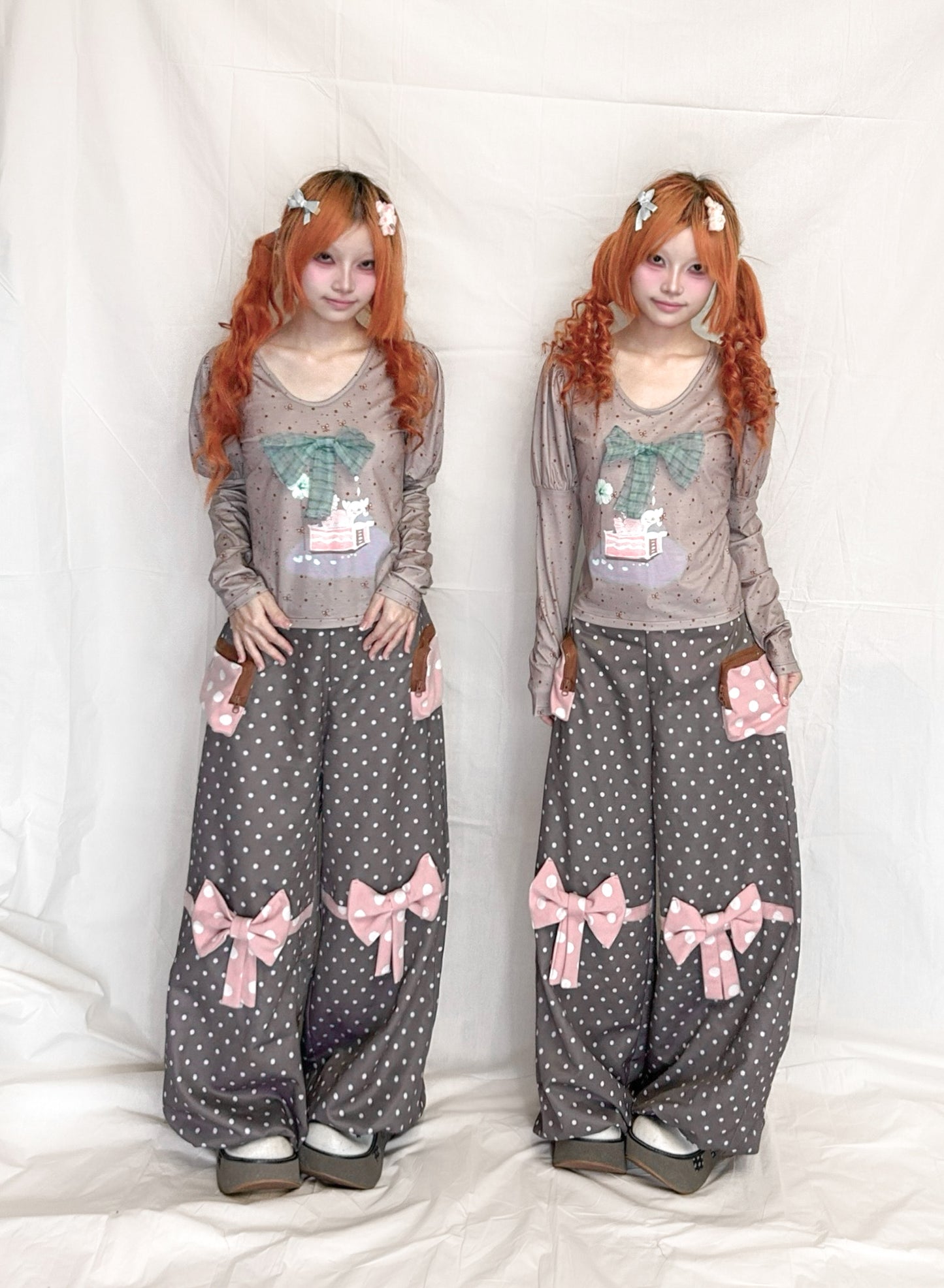 YJM with biubiu - Polka Dot Bow Loose Trousers with Large Pockets pants YJM with biubiu