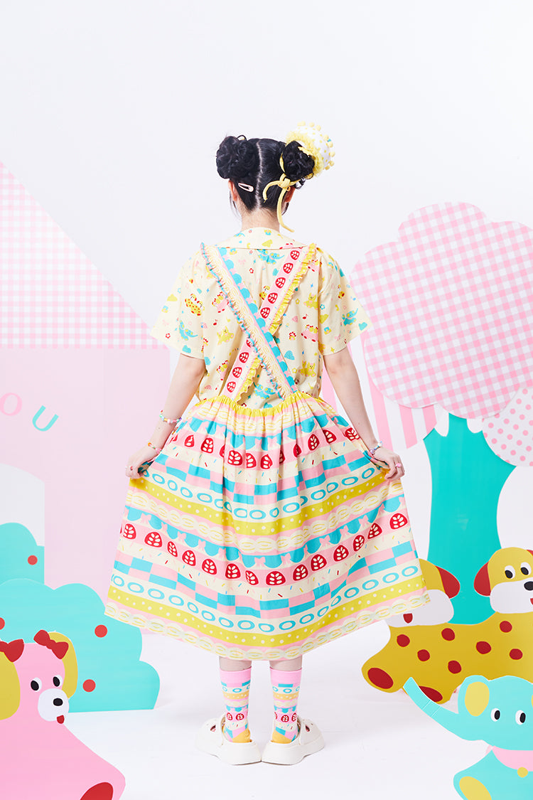 NIKKOU Home Dress Lace Trim Dress Tiered Vest Dress Showa Dress dress Nikkou home