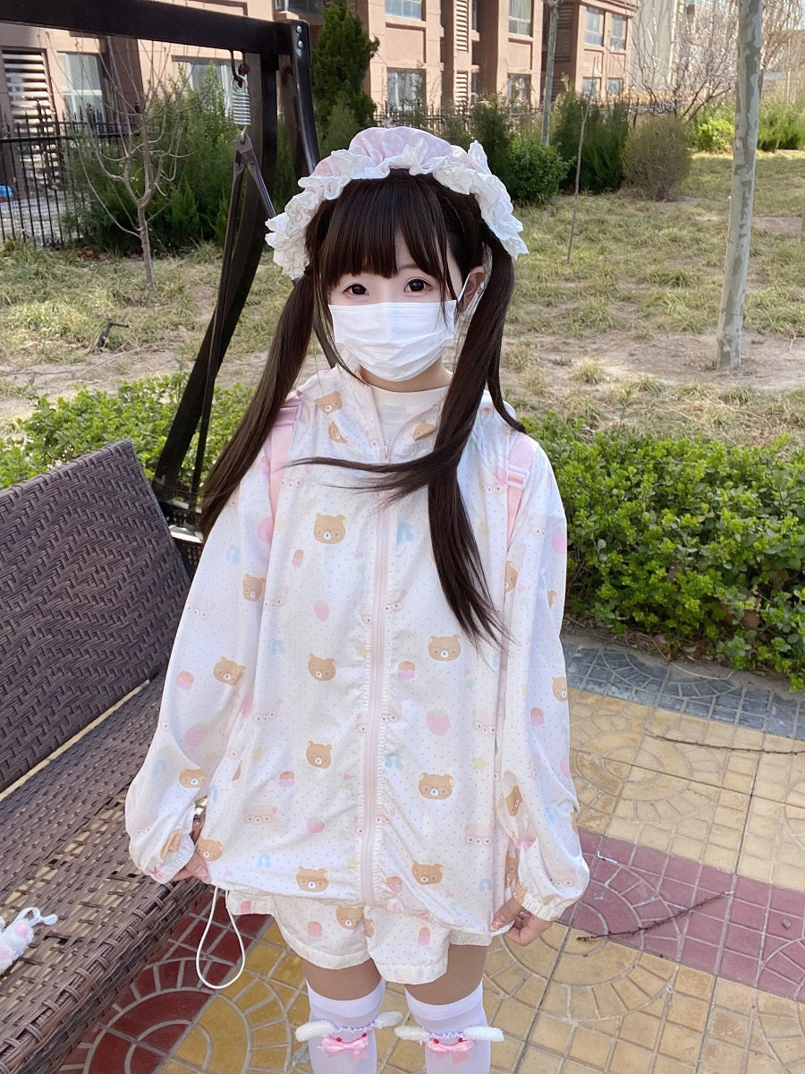 Kawaii Summer Set – UV Jacket & High-Waist Shorts set Blurred Bear