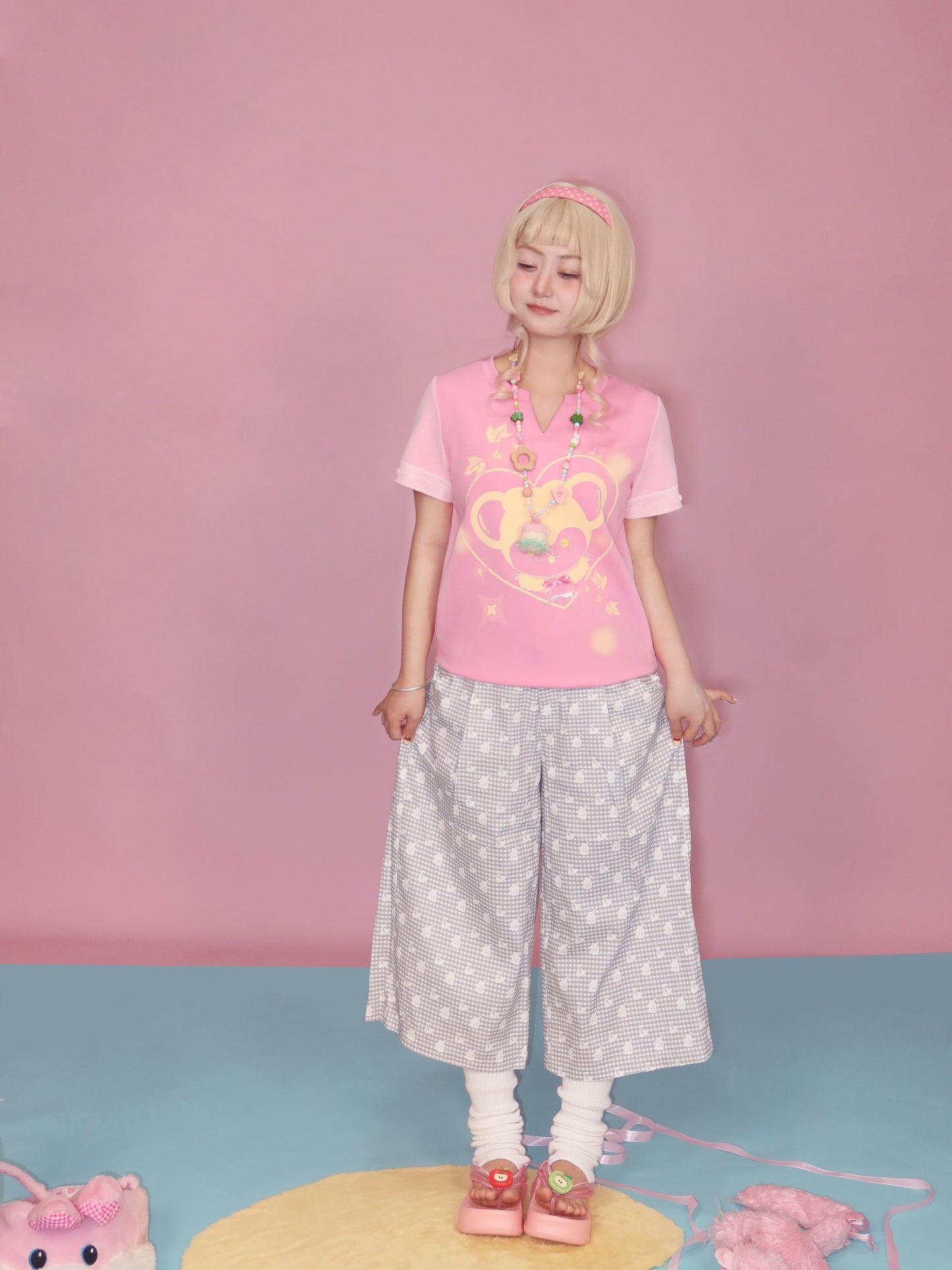 Lulululu - Pink Mouse Print Tee shirt LULULULU