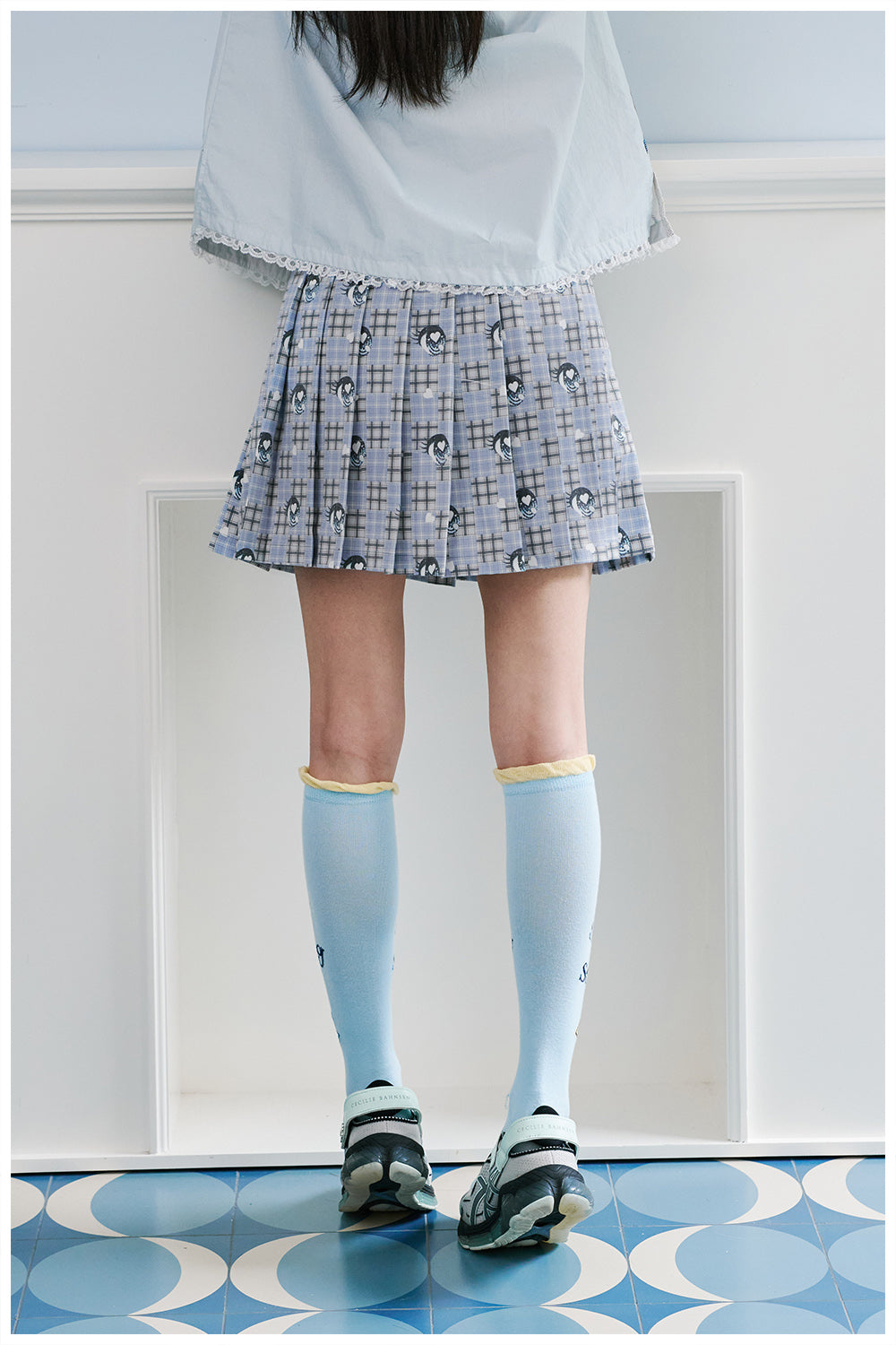 tntntutu Blue-Grey Pleated Skirt | Anime Eyes Plaid Mini Skirt skirt tntntutu