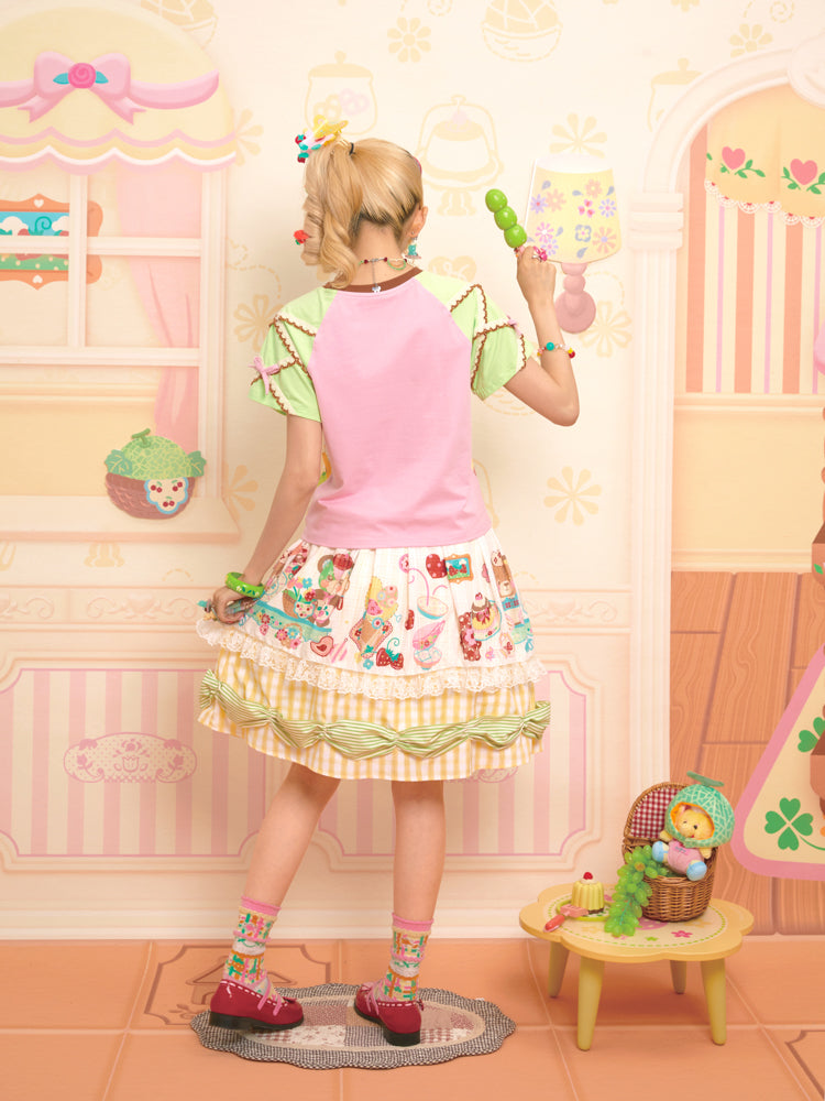 Lutra Jump - Decora Kei Lace Apron Plaid Vintage Mini Skirt skirt Lutra Jump