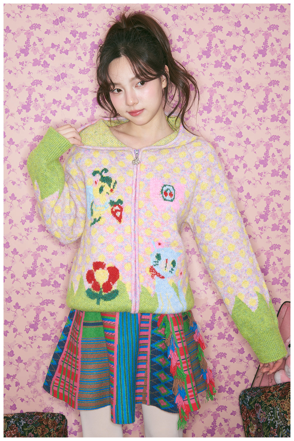 tntntutu - Kawaii Colorful Plaid Knit Fringe Skirt skirt tntntutu