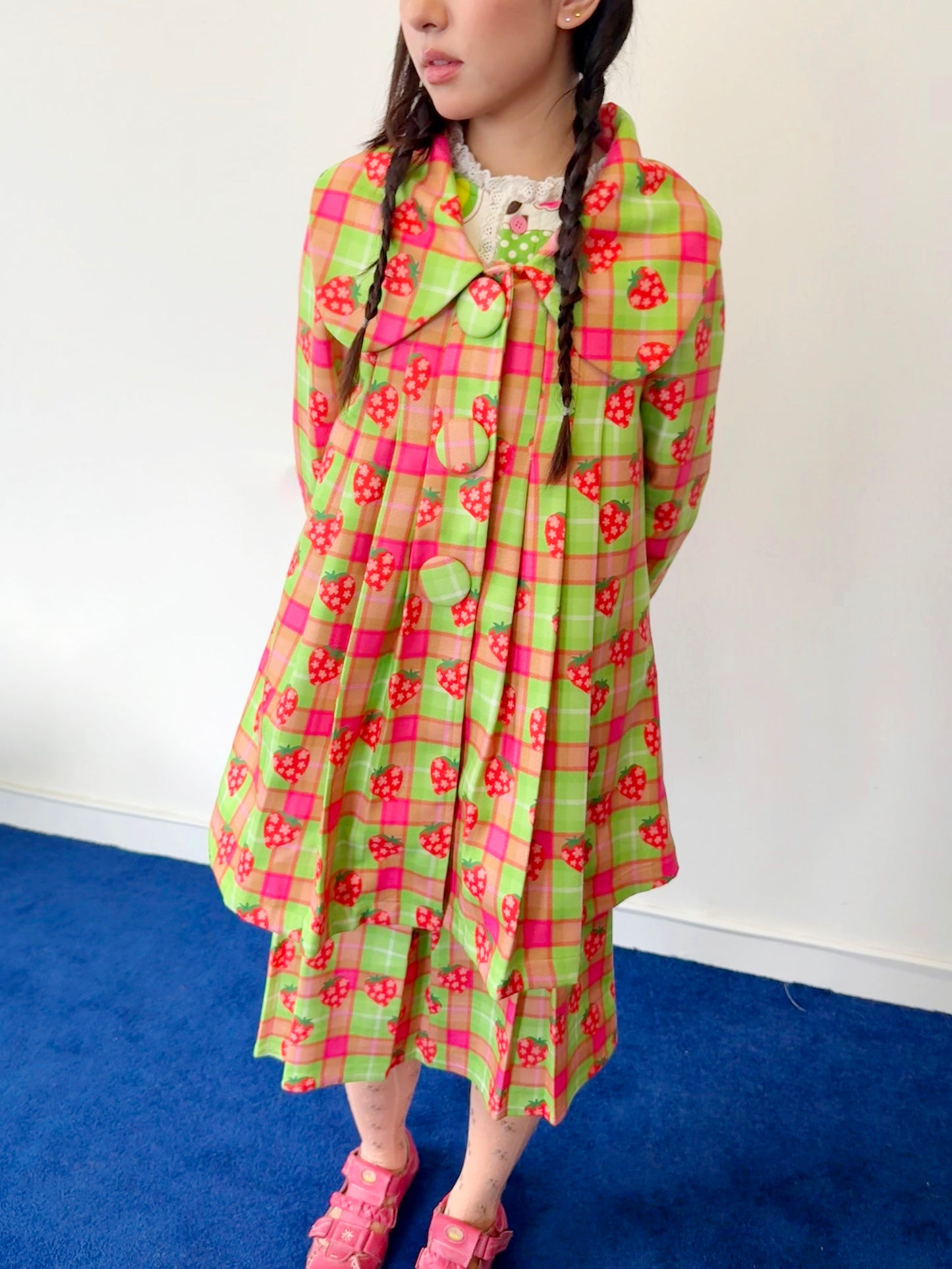 FRUITS - Kawaii Strawberry Plaid Pleated Coat jacket Fruits