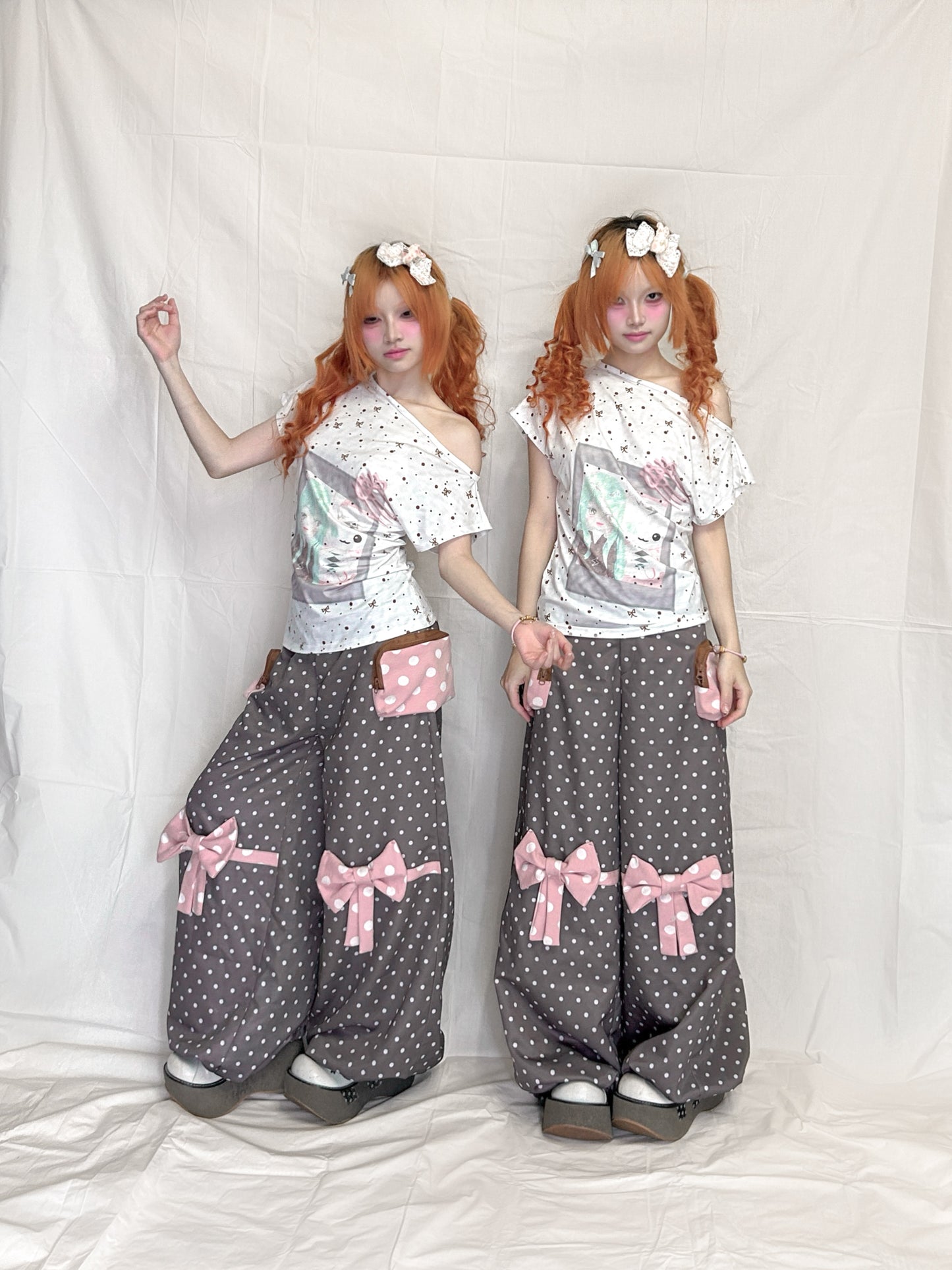YJM with biubiu - Mint White Polka Dot Fitted Short Sleeve Top shirt YJM with biubiu