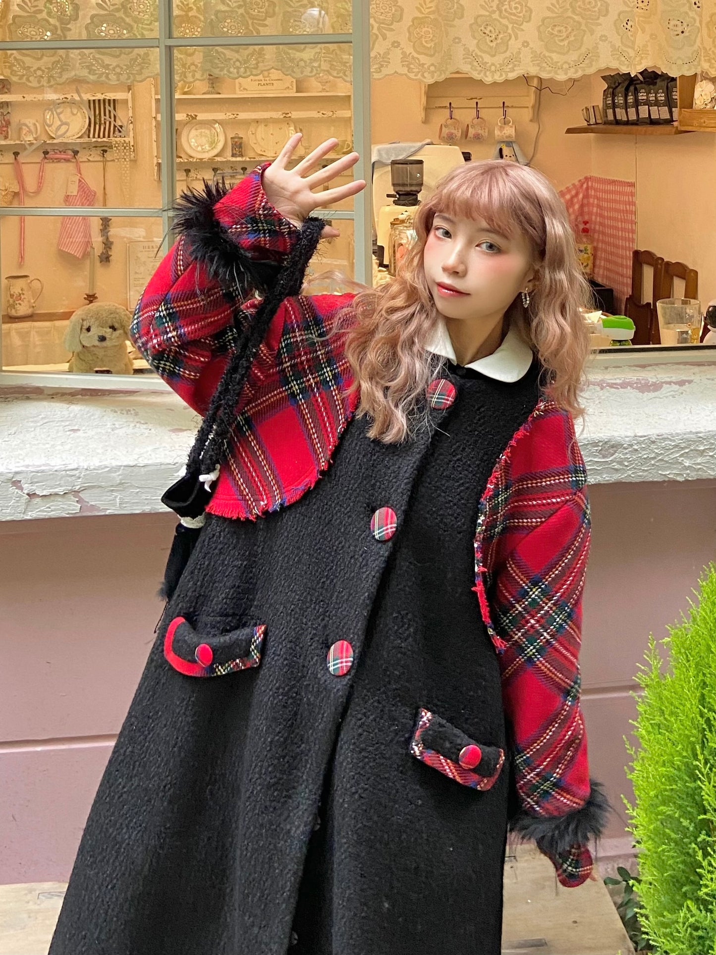 Disorder - Kawaii Black Plaid Wool Blend Mid Coat coat Disorder