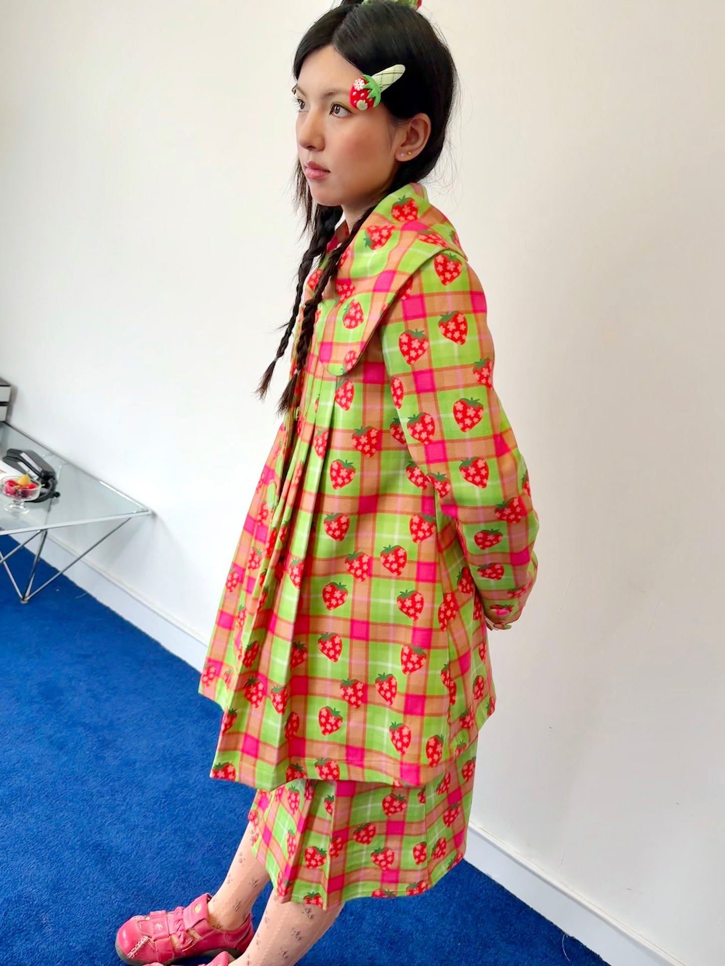 FRUITS - Kawaii Strawberry Plaid Pleated Coat jacket Fruits
