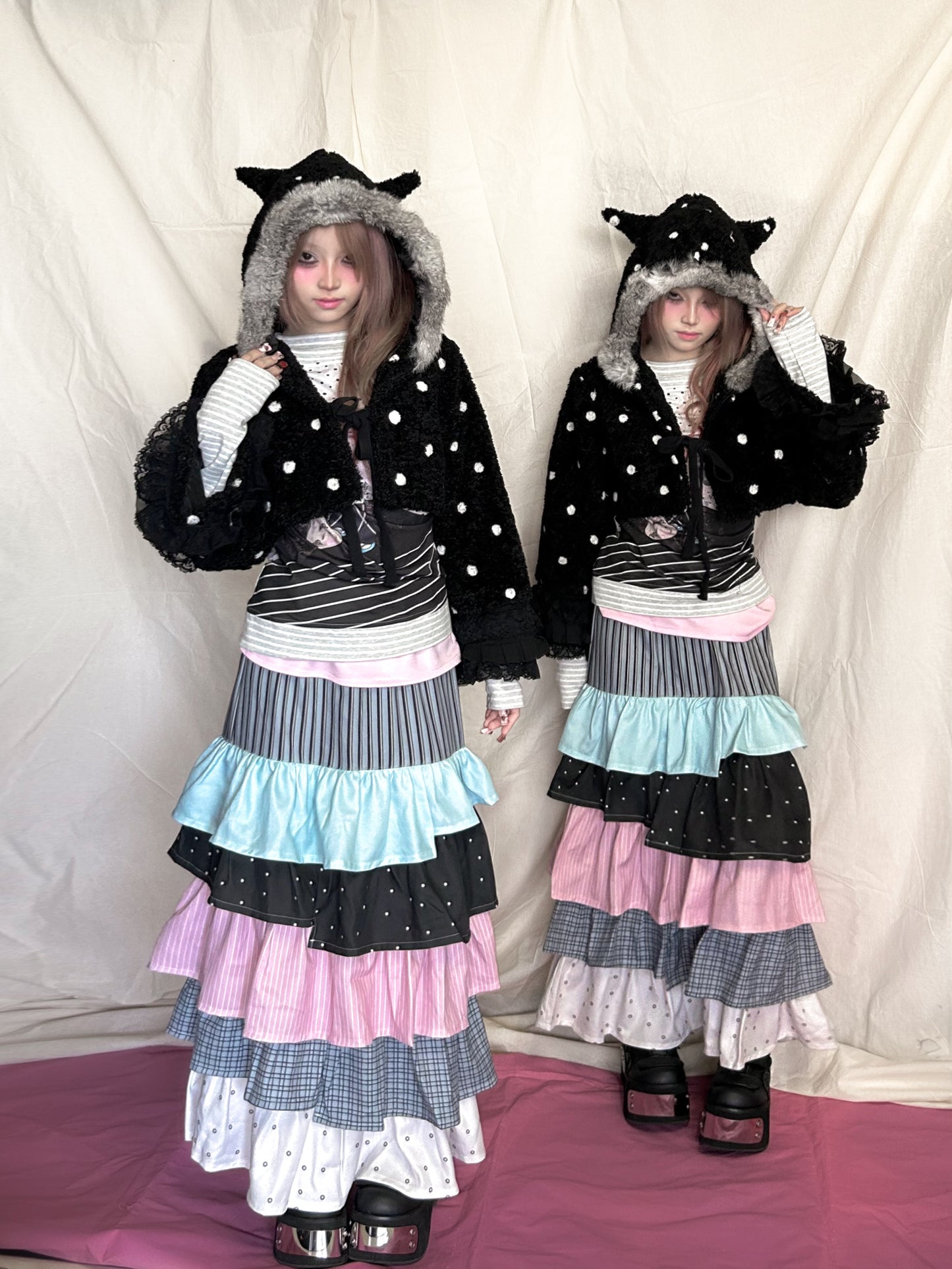 YJM with biubiu Irregular Layered Skirt | Harajuku Colorful Skirt skirt YJM with biubiu
