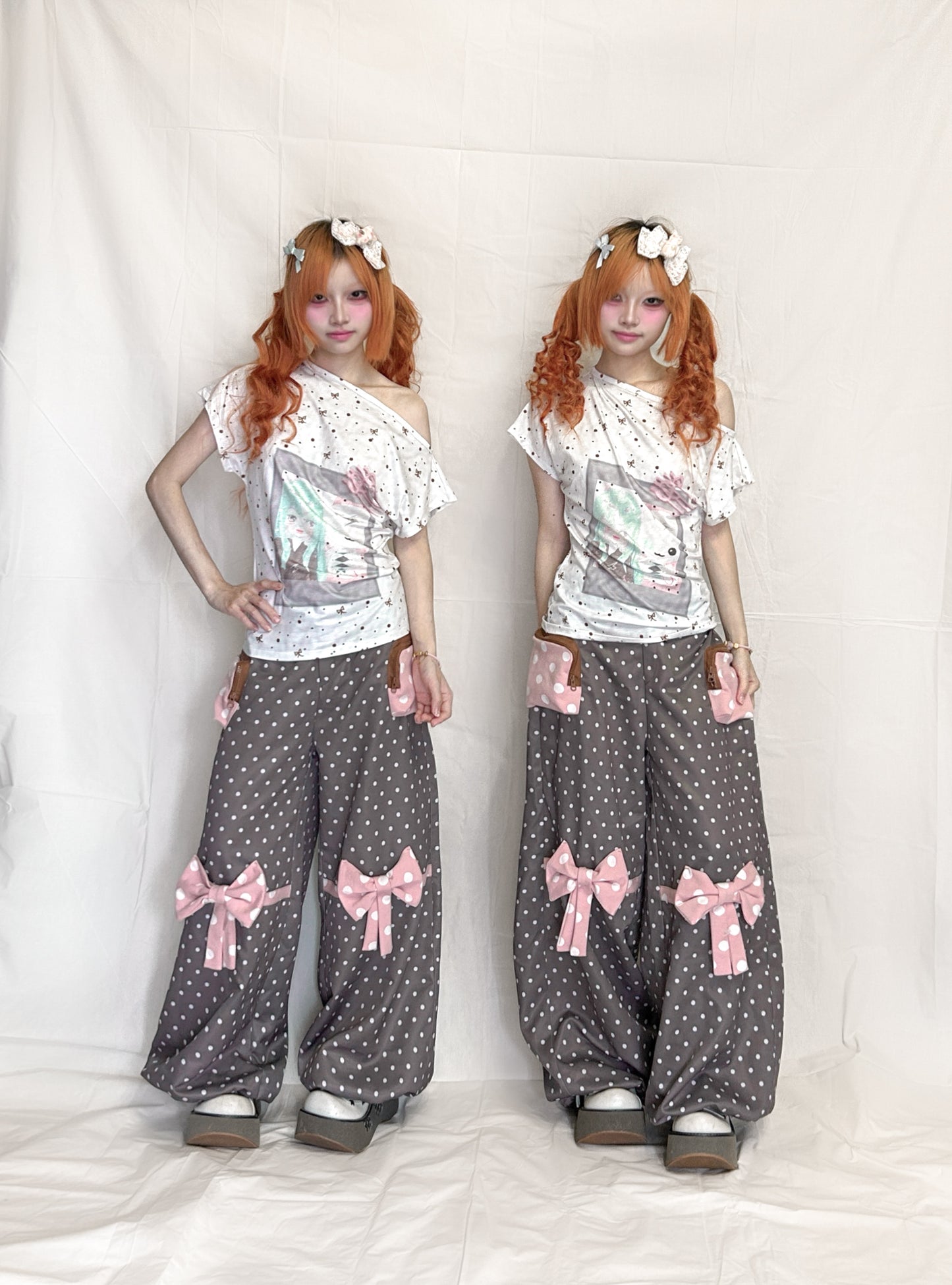 YJM with biubiu - Mint White Polka Dot Fitted Short Sleeve Top shirt YJM with biubiu