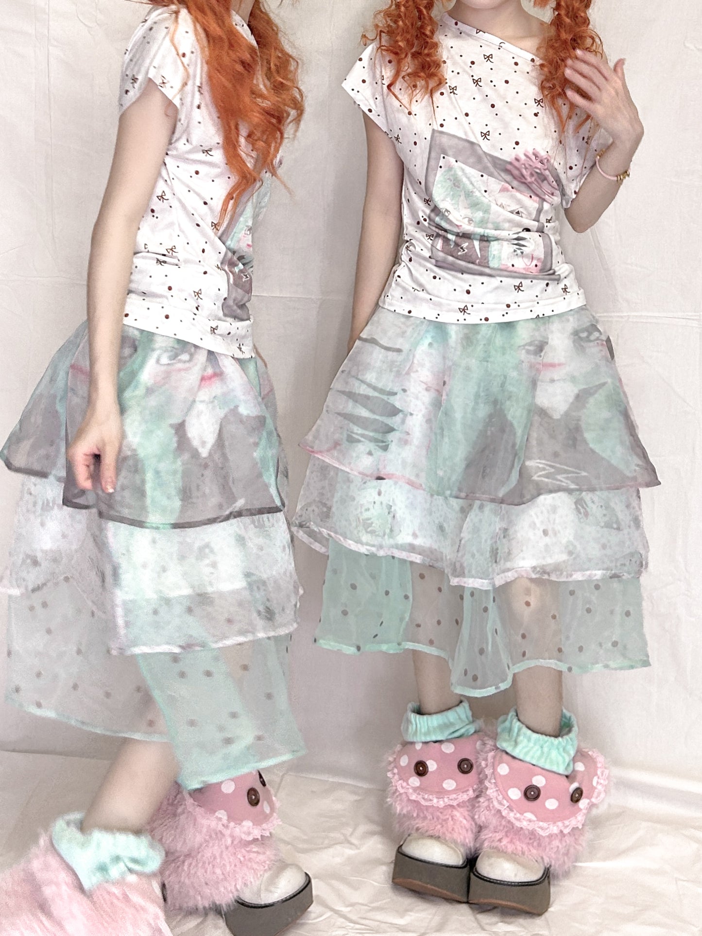 YJM with biubiu - Kawaii Layered Tulle Skirt Mint Smoke skirt YJM with biubiu