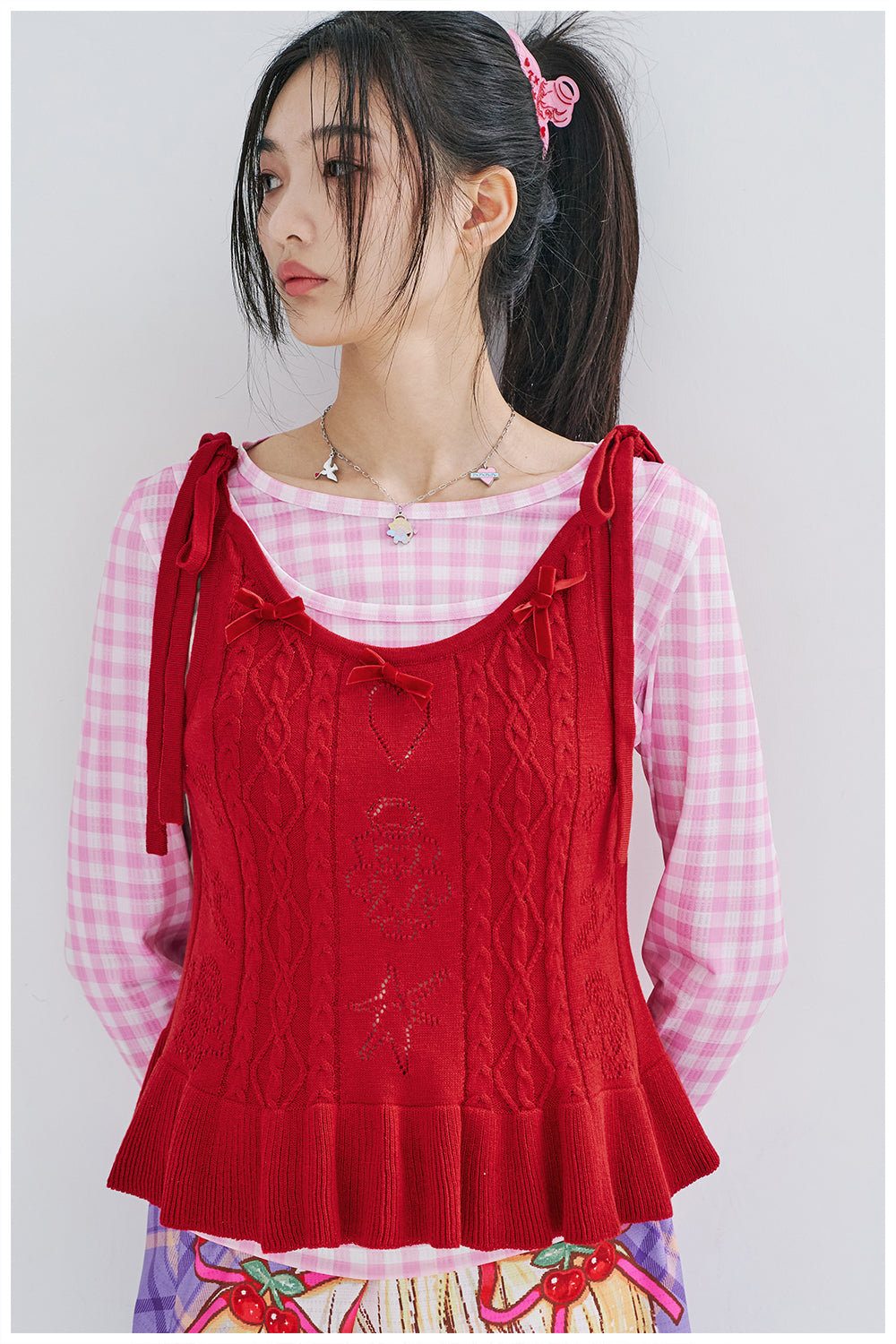 tntntutu Red Knitted Cami Butterfly Bow Camisole Cute Summer Cami camisole tntntutu