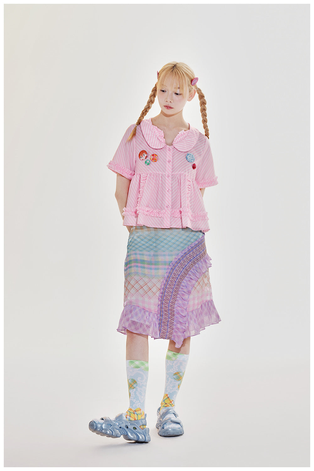 Tntntutu Skirt Gradient Plaid A-line Skirt Purple Color-Blocked Pleated Skirt skirt tntntutu