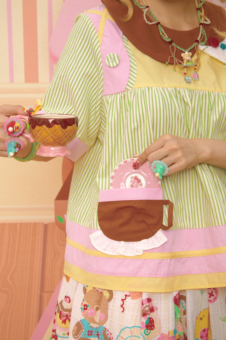 Lutra Jump - Decora Kei Asymmetrical Doll Collar Stripe Shirt blouse Lutra Jump