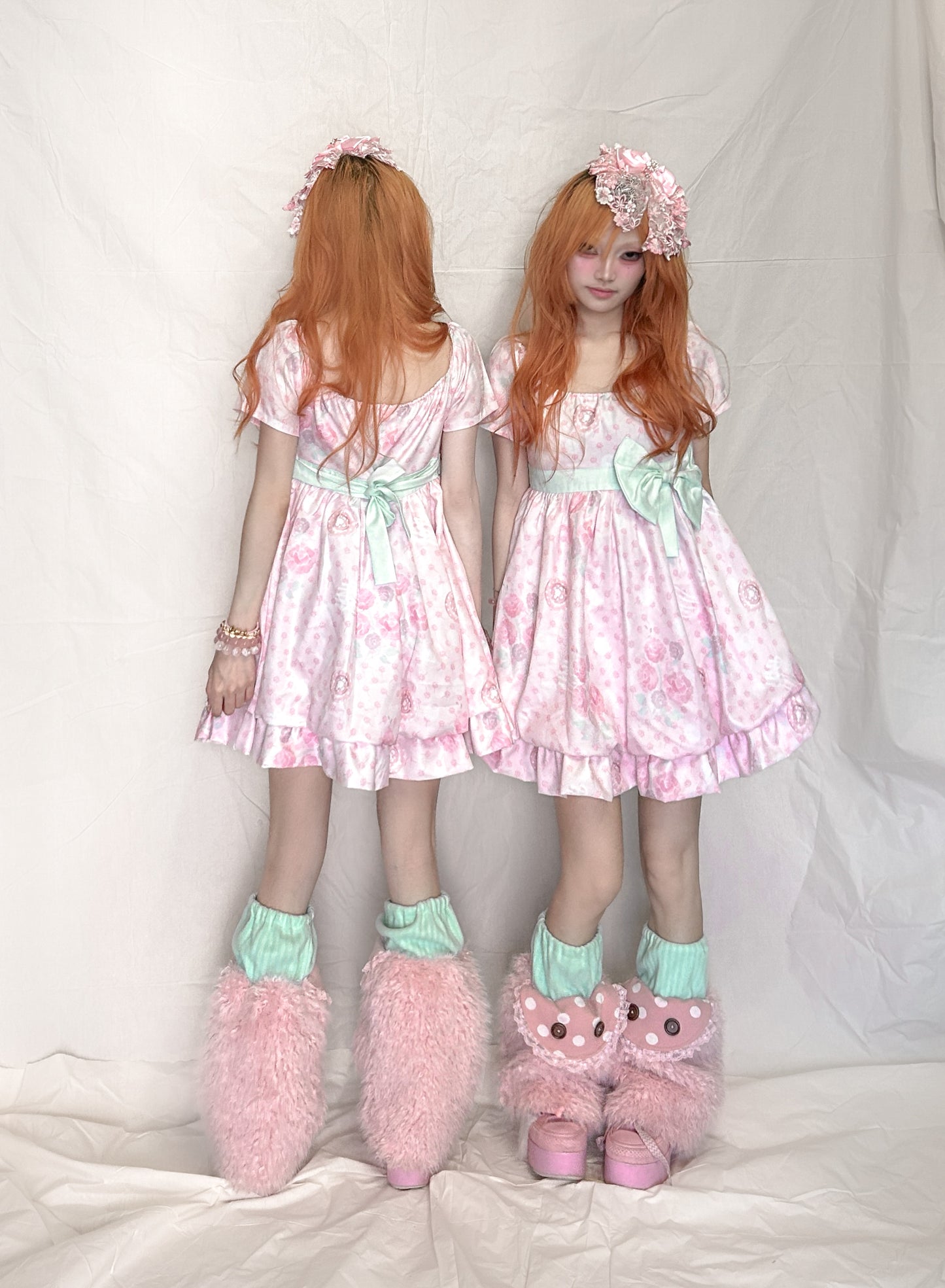 YJM with biubiu - Mint Floral Vintage Chiffon Dress dress YJM with biubiu