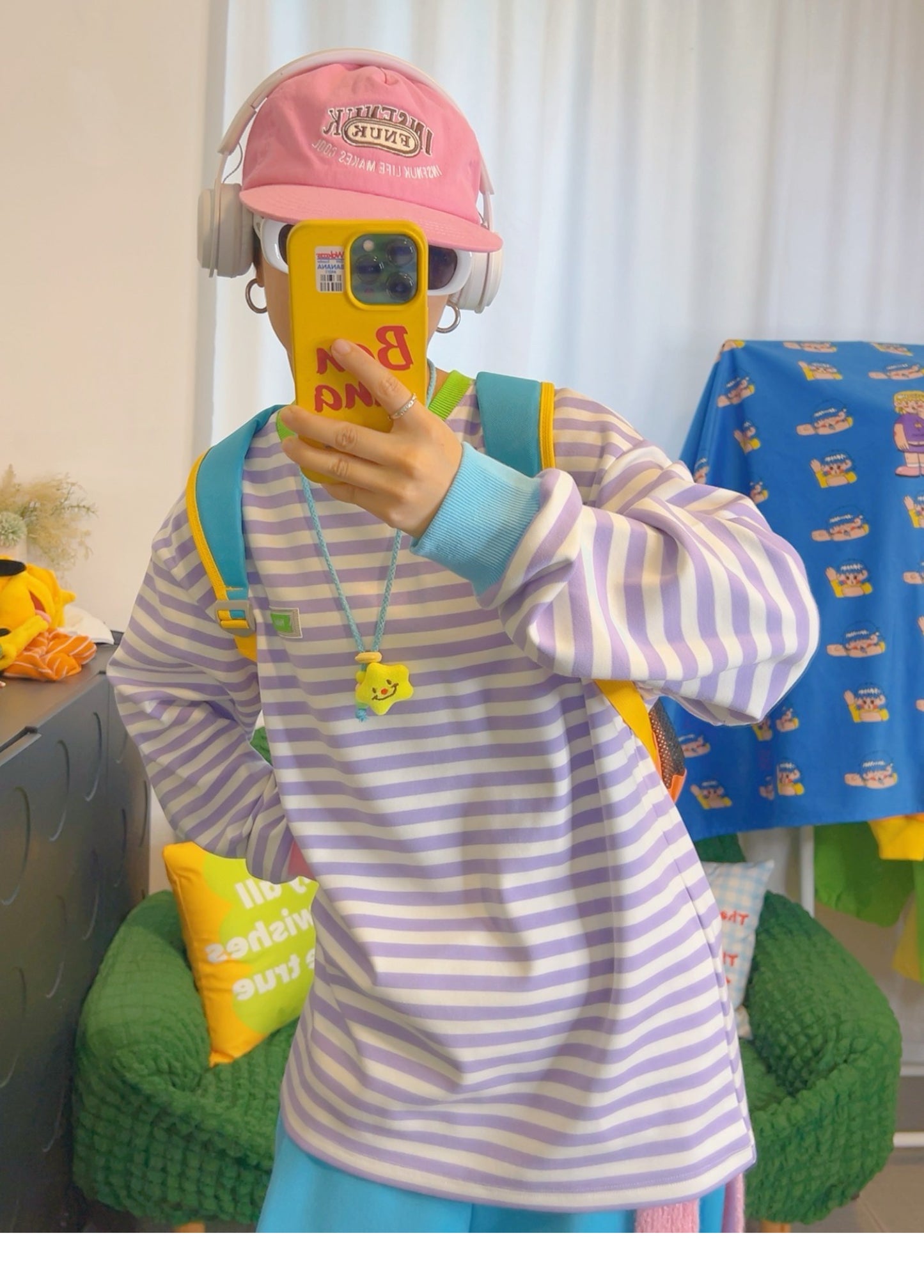 KURIOSITAET - Decora Kei Purple Striped Long Sleeve Tee shirt KURIOSITAET