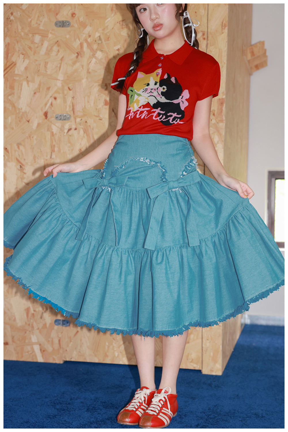 Tntntutu - Kawaii Blue Denim Bow Tassel Layered Skirt skirt tntntutu