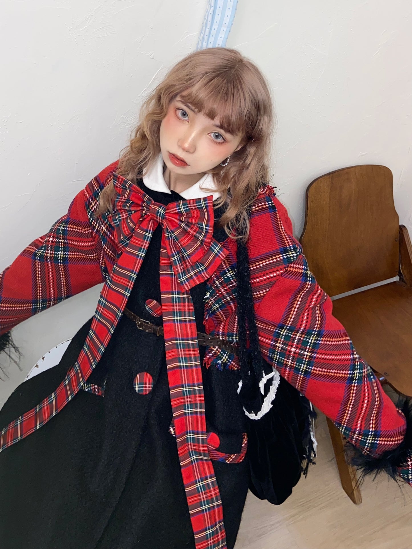 Disorder - Kawaii Black Plaid Wool Blend Mid Coat coat Disorder