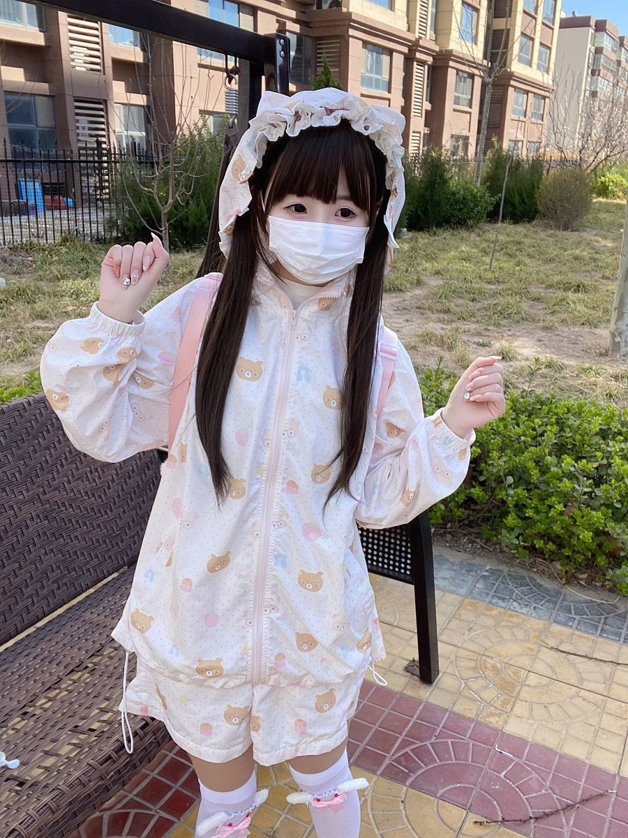 Kawaii Summer Set – UV Jacket & High-Waist Shorts set Blurred Bear